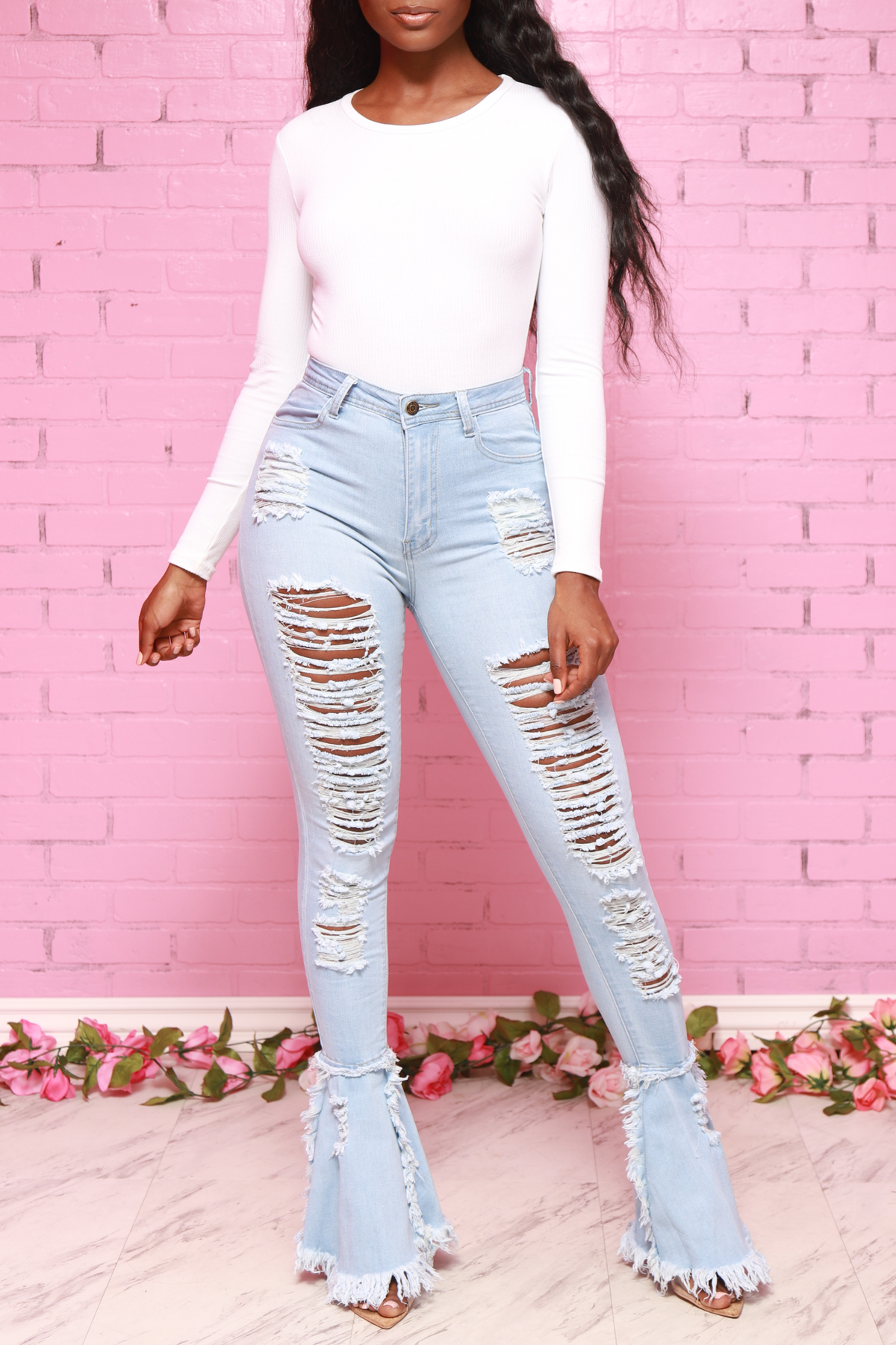 Cutting Corners Distressed Flare Jeans - Light Wash - Swank A Posh