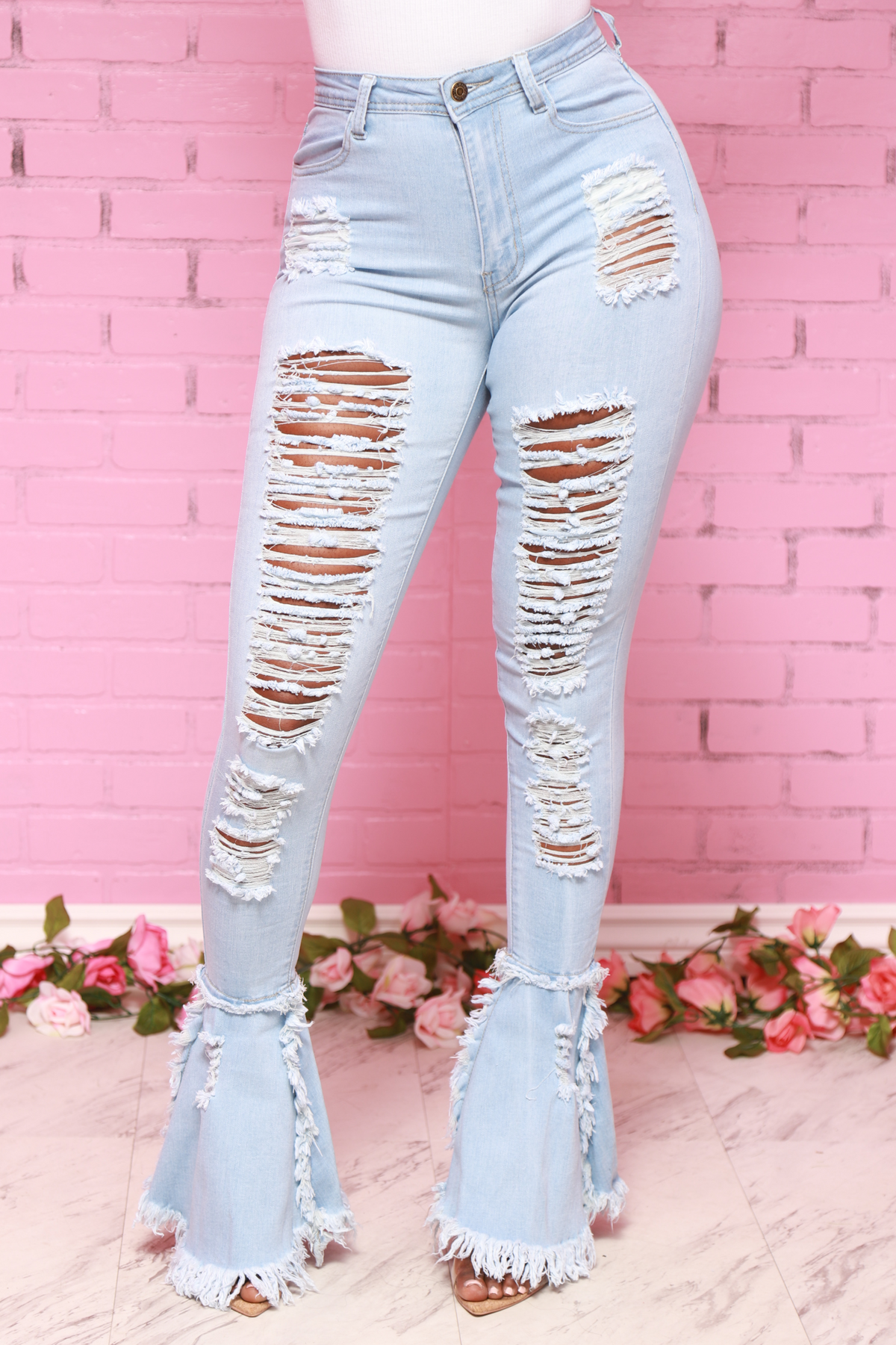 Cutting Corners Distressed Flare Jeans - Light Wash - Swank A Posh
