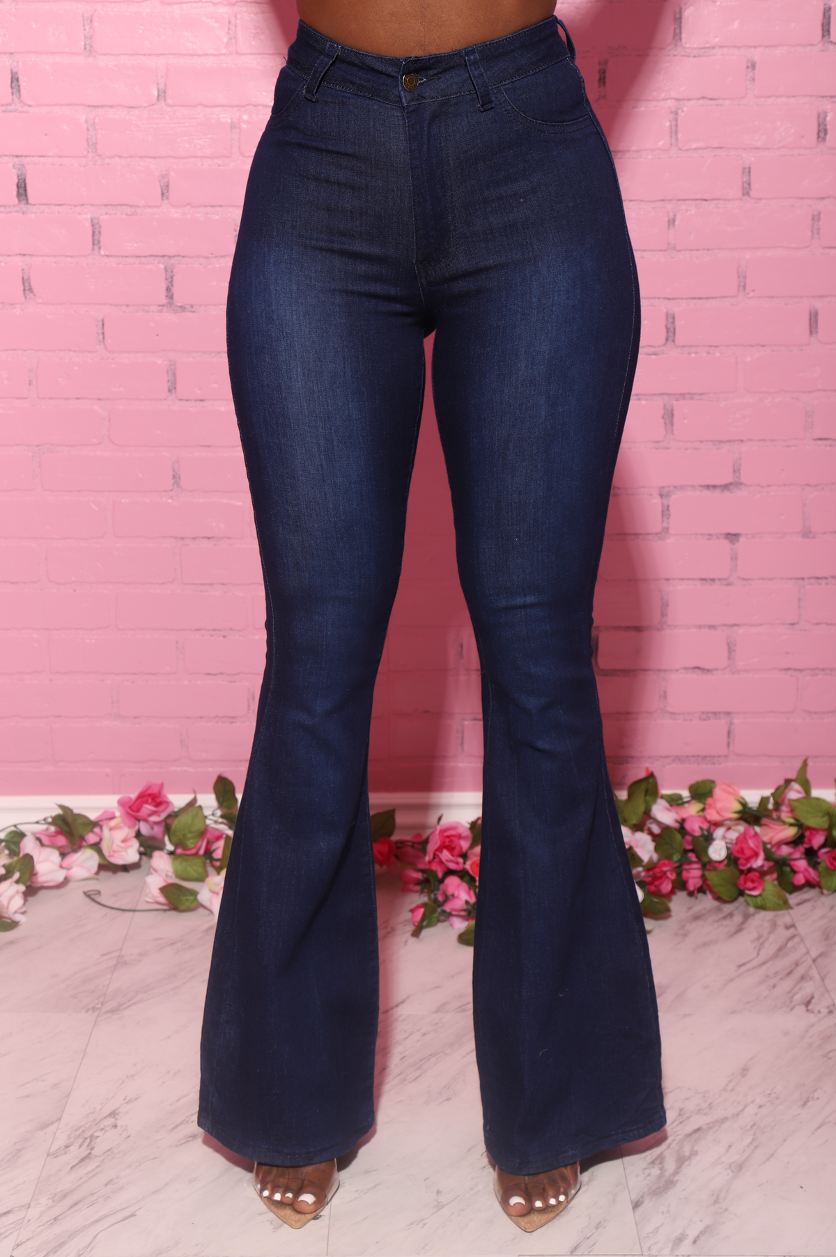 Bing High Waist Stretchy Bell Bottom Jeans - Dark Wash - Swank A Posh