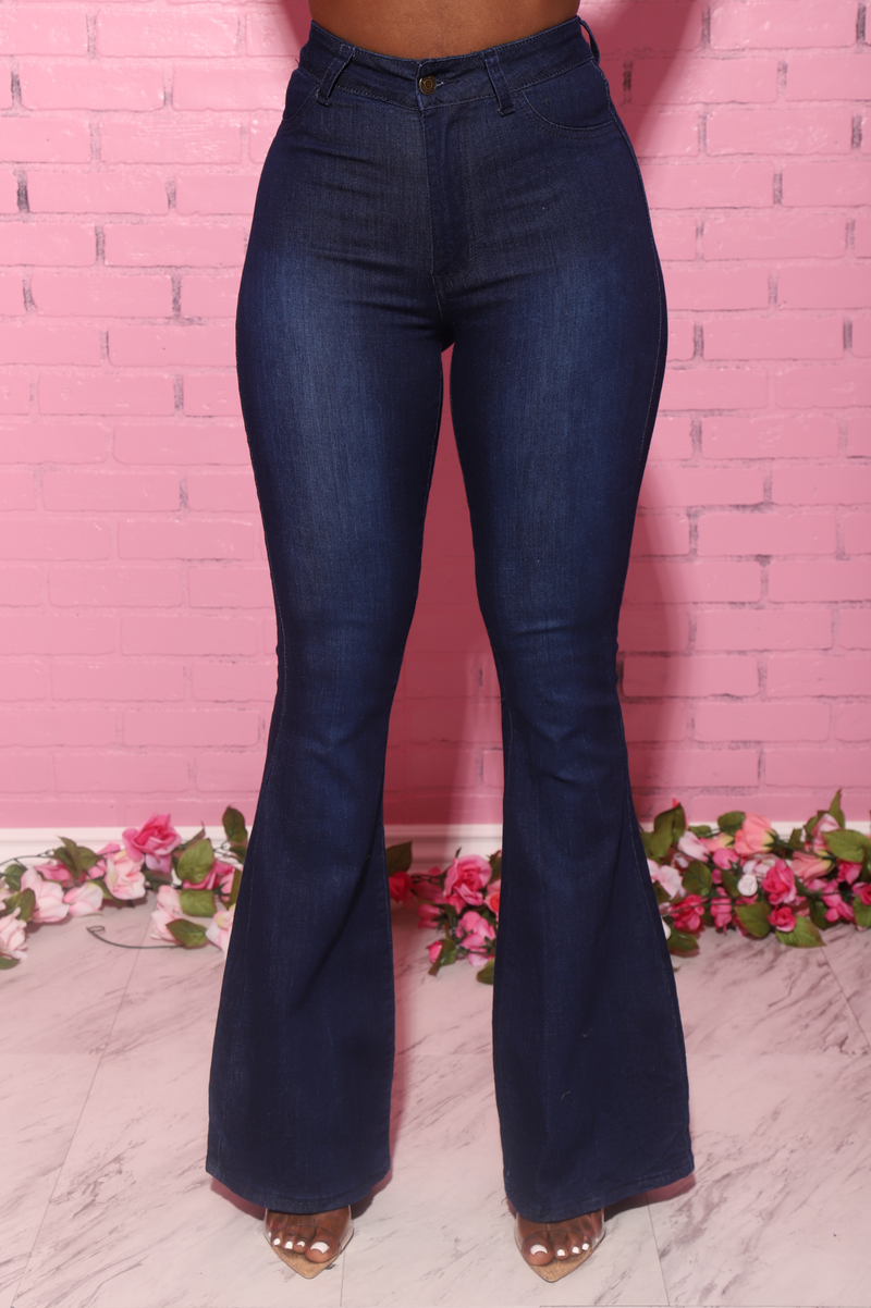 Bing High Waist Stretchy Bell Bottom Jeans - Dark Wash