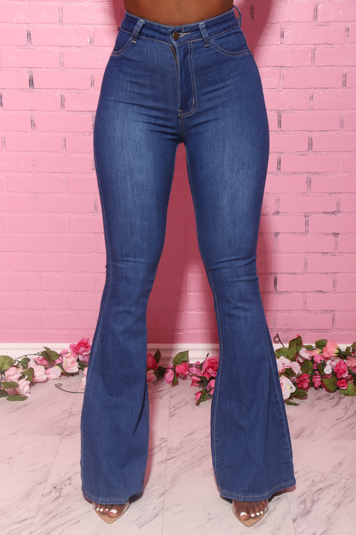 Bing High Waist Stretchy Bell Bottom Jeans - Medium Wash - Swank A Posh