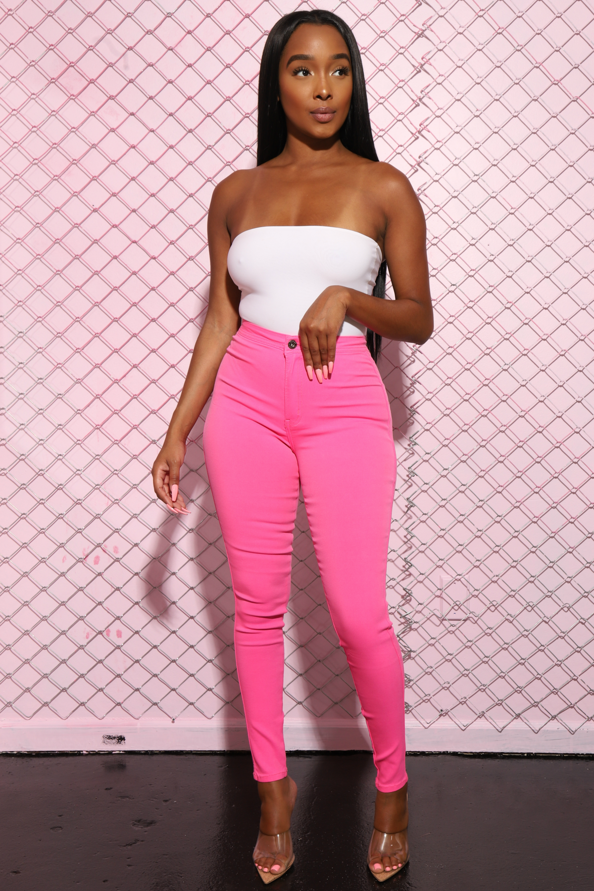 SuperGa High Waist Stretchy Jeans - Neon Pink - Swank A Posh