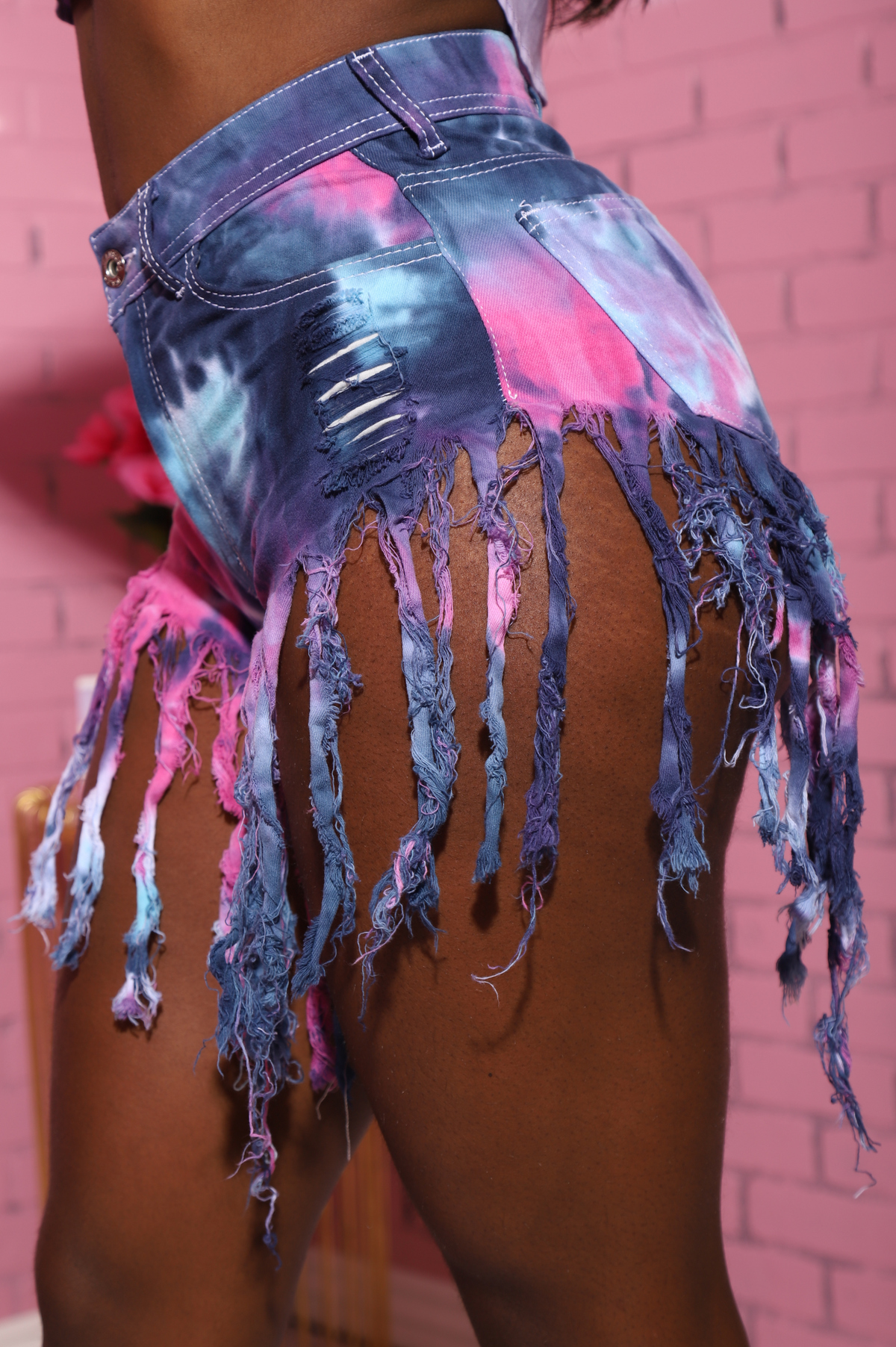 Amy Fringe Denim Shorts - Purple Tie Dye - Swank A Posh