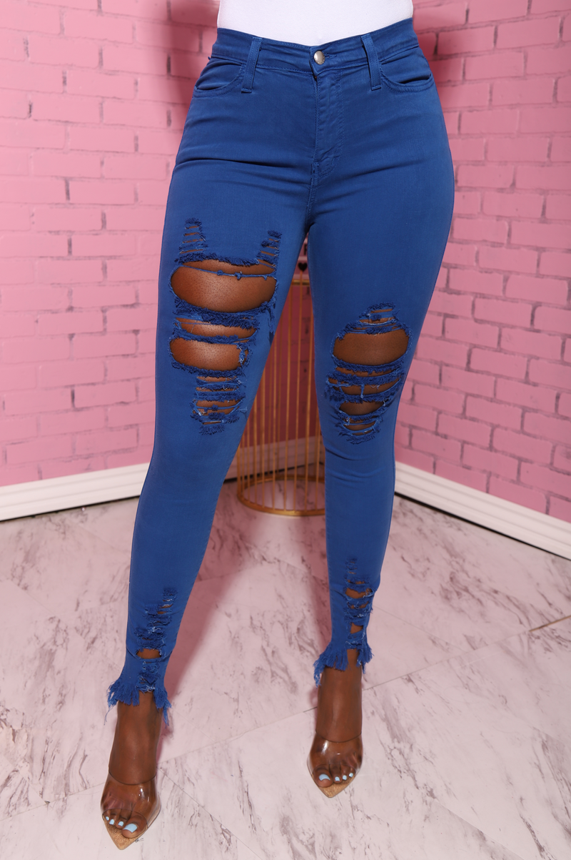 Witness Distressed High Rise Jeans - Royal Blue