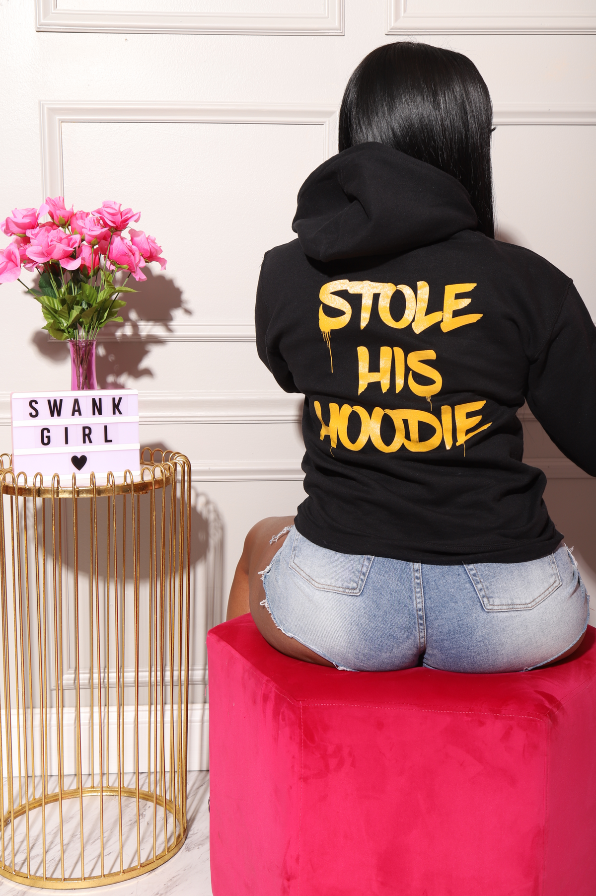 Stole His Hoodie Graphic Sweatshirt - Black/Orange - Swank A Posh