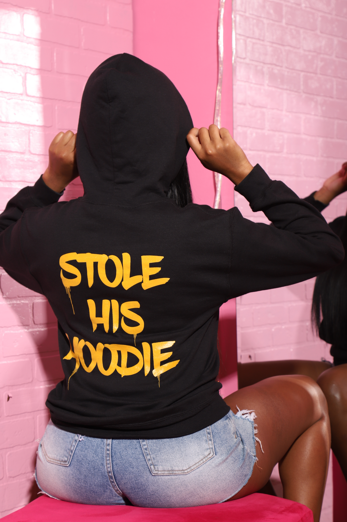 Stole His Hoodie Graphic Sweatshirt - Black/Orange - Swank A Posh