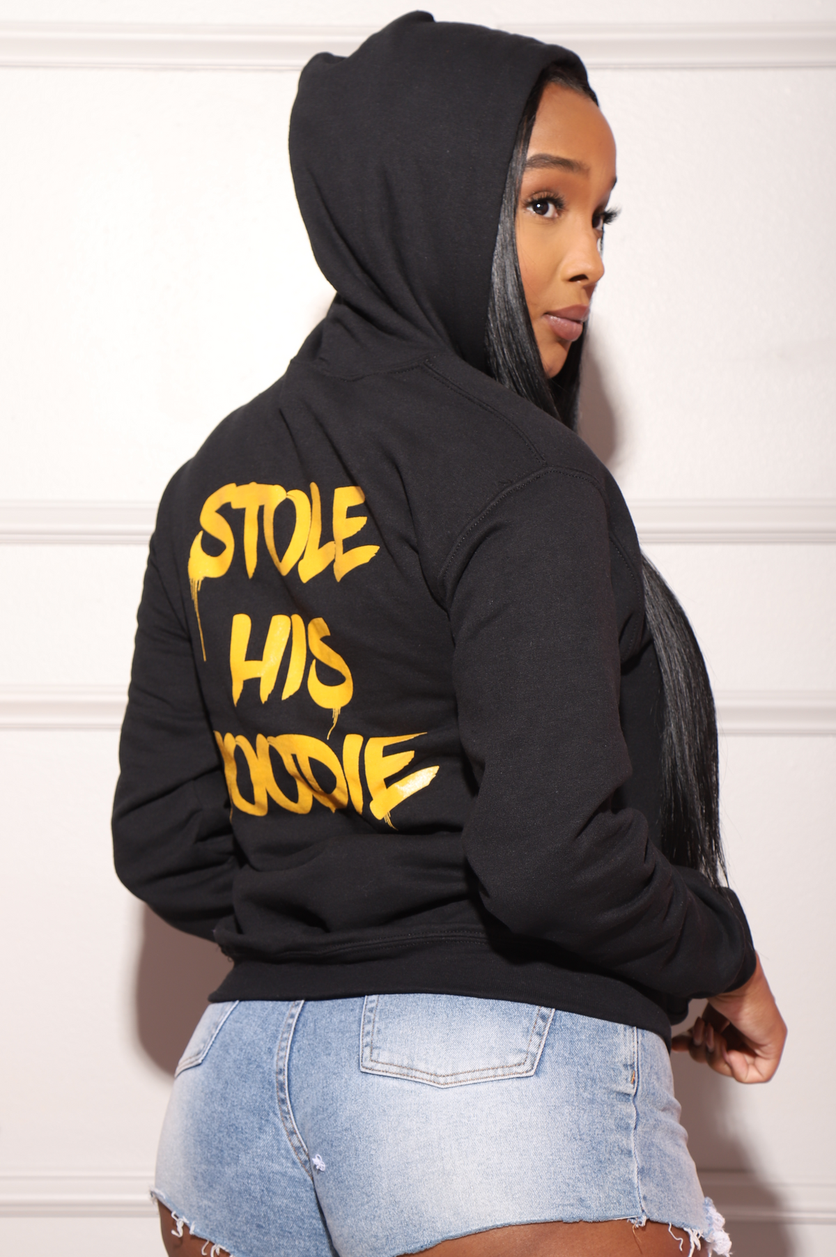 Stole His Hoodie Graphic Sweatshirt - Black/Orange - Swank A Posh