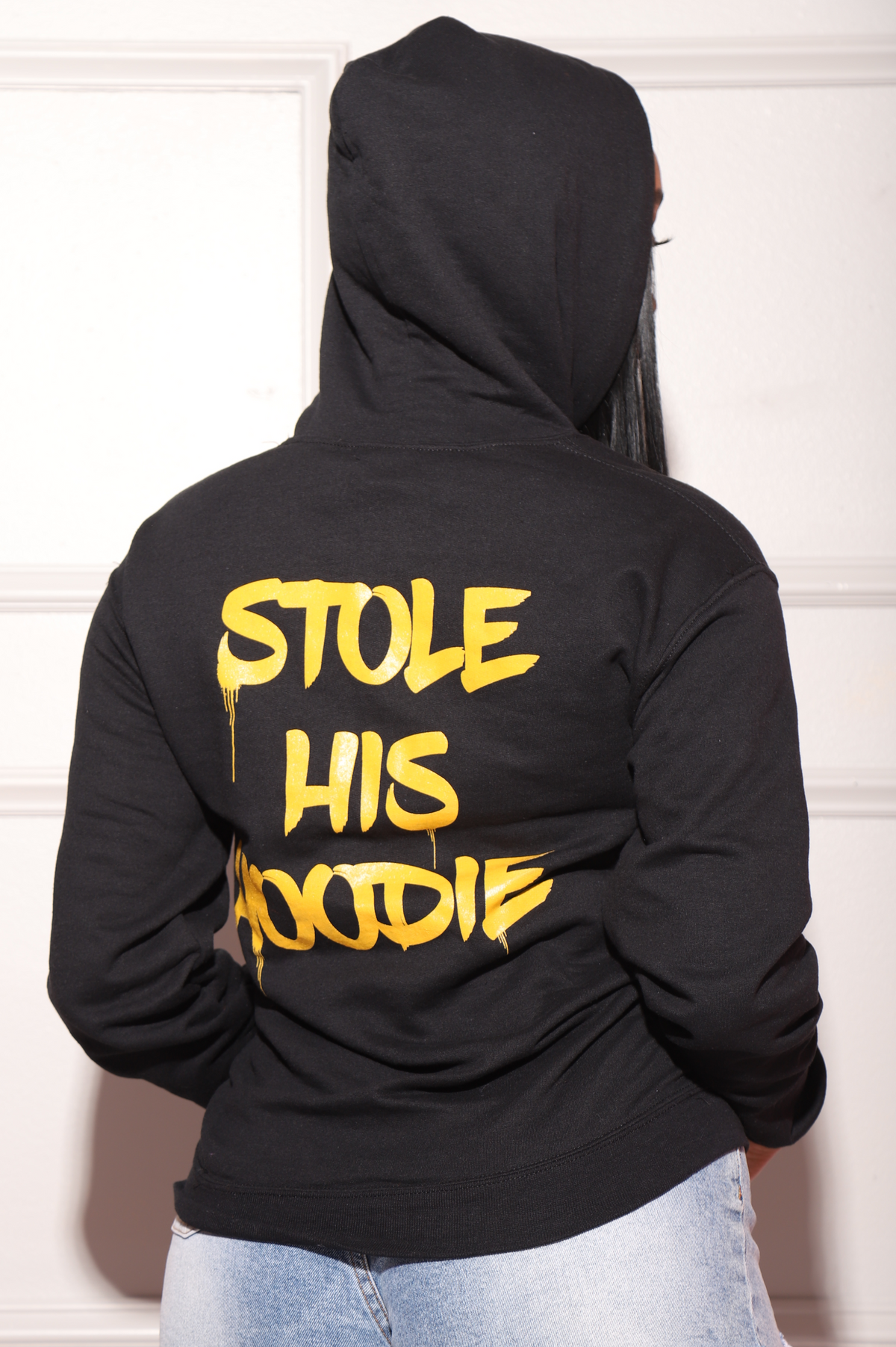 Stole His Hoodie Graphic Sweatshirt - Black/Orange - Swank A Posh