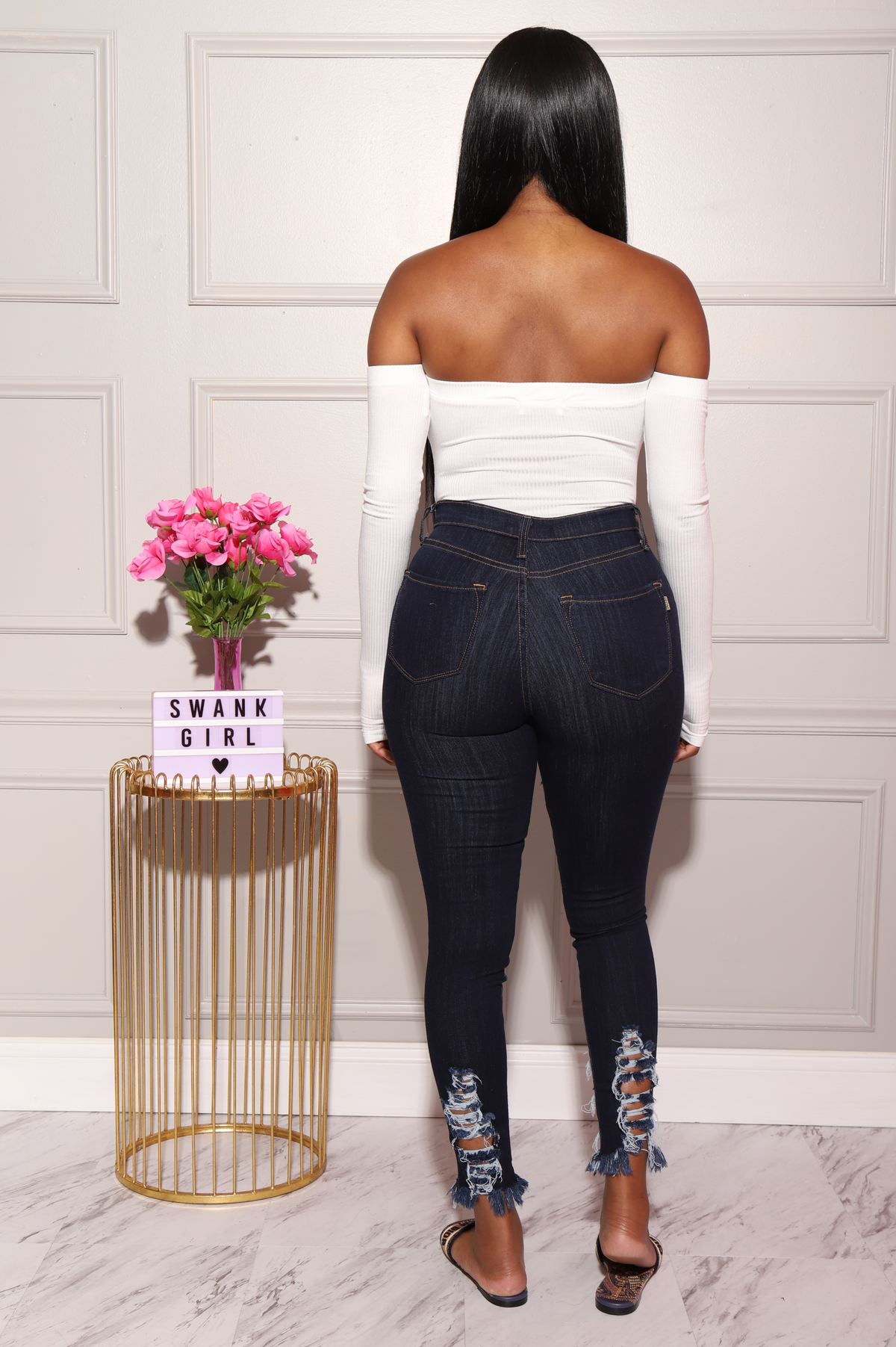 Witness Distressed High Rise Jeans - Dark Wash - Swank A Posh
