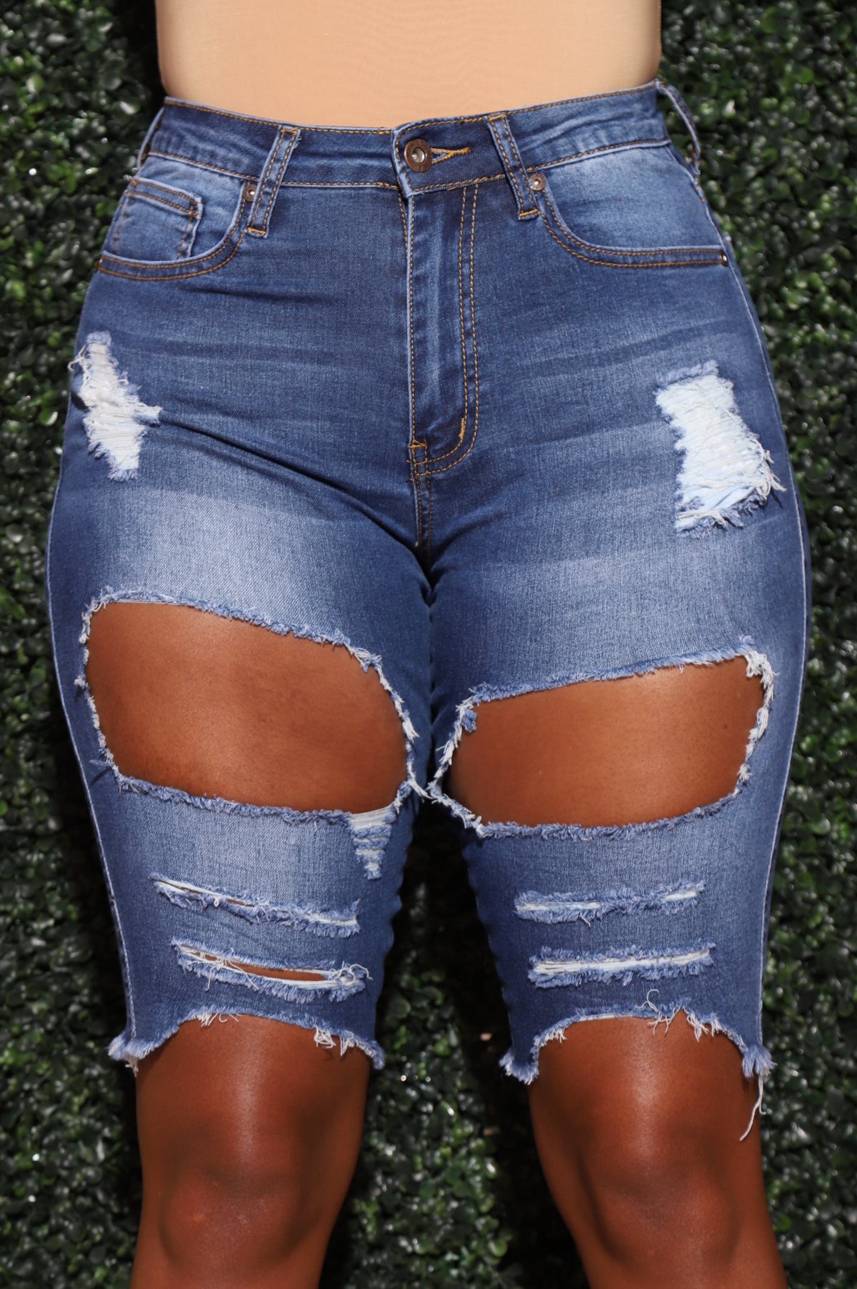 Touch Distressed Bermuda Jean Shorts - Dark Wash - Swank A Posh