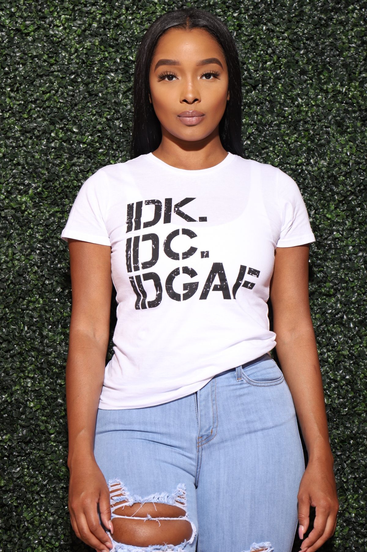 IDK, IDC Print T-Shirt - White Black - Swank A Posh