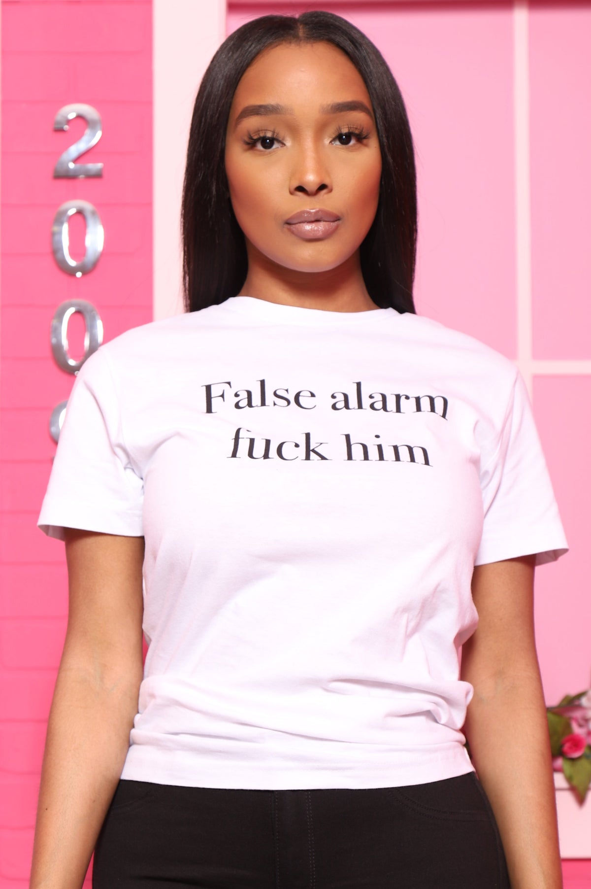 False Alarm Printed T-Shirt - White/Black - Swank A Posh