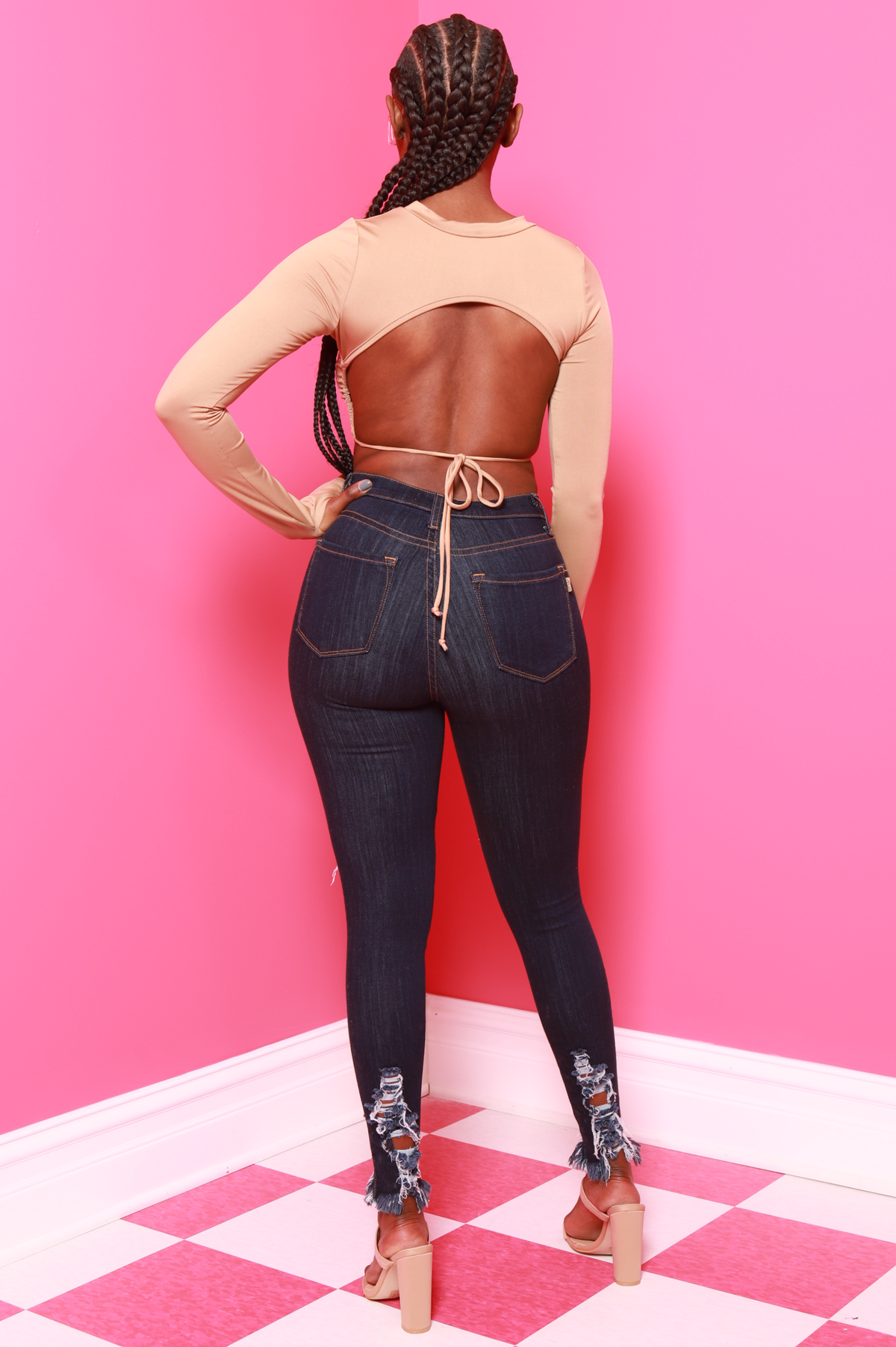 Witness Distressed High Rise Jeans - Dark Wash - Swank A Posh