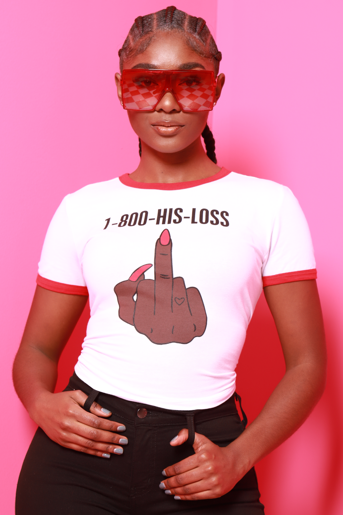 1-800-His-Loss Ringer Tee - White/Red - Swank A Posh