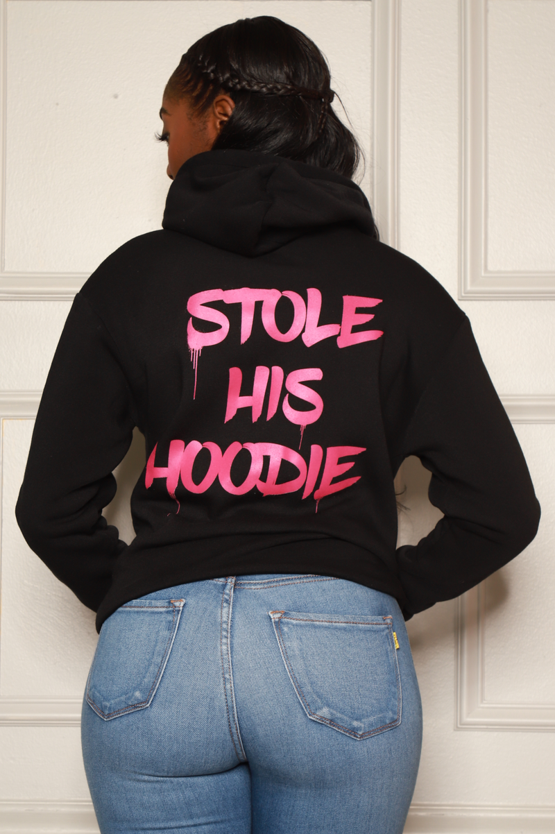 Stole His Hoodie Graphic Sweatshirt - Black/Pink