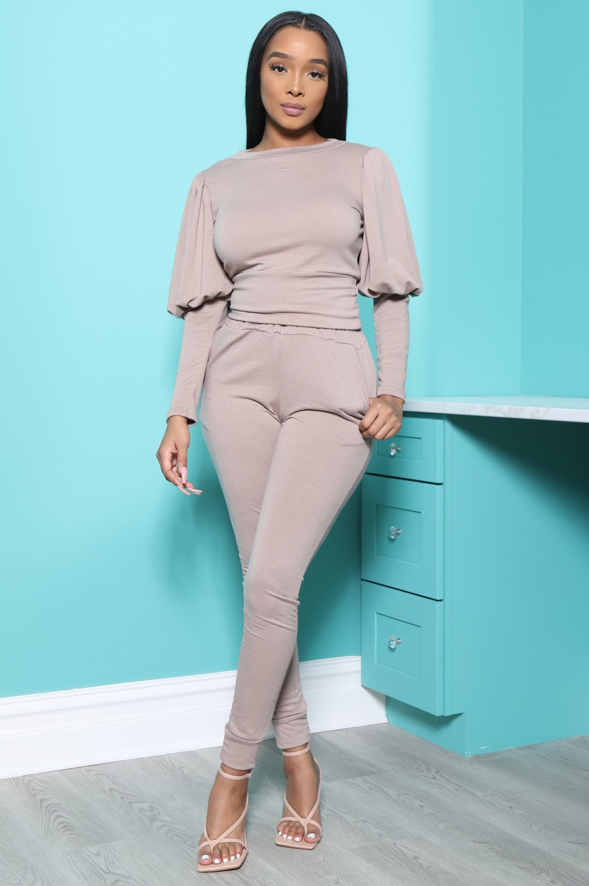 Diary Power Sleeve Jogger Set - Taupe - Swank A Posh