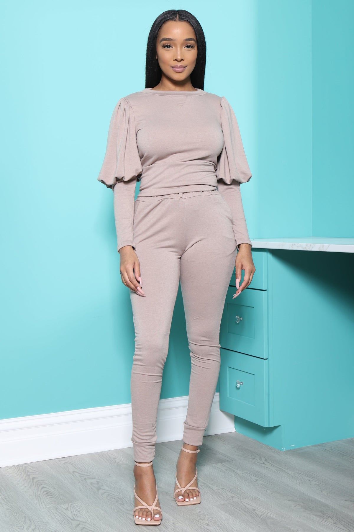 Diary Power Sleeve Jogger Set - Taupe - Swank A Posh