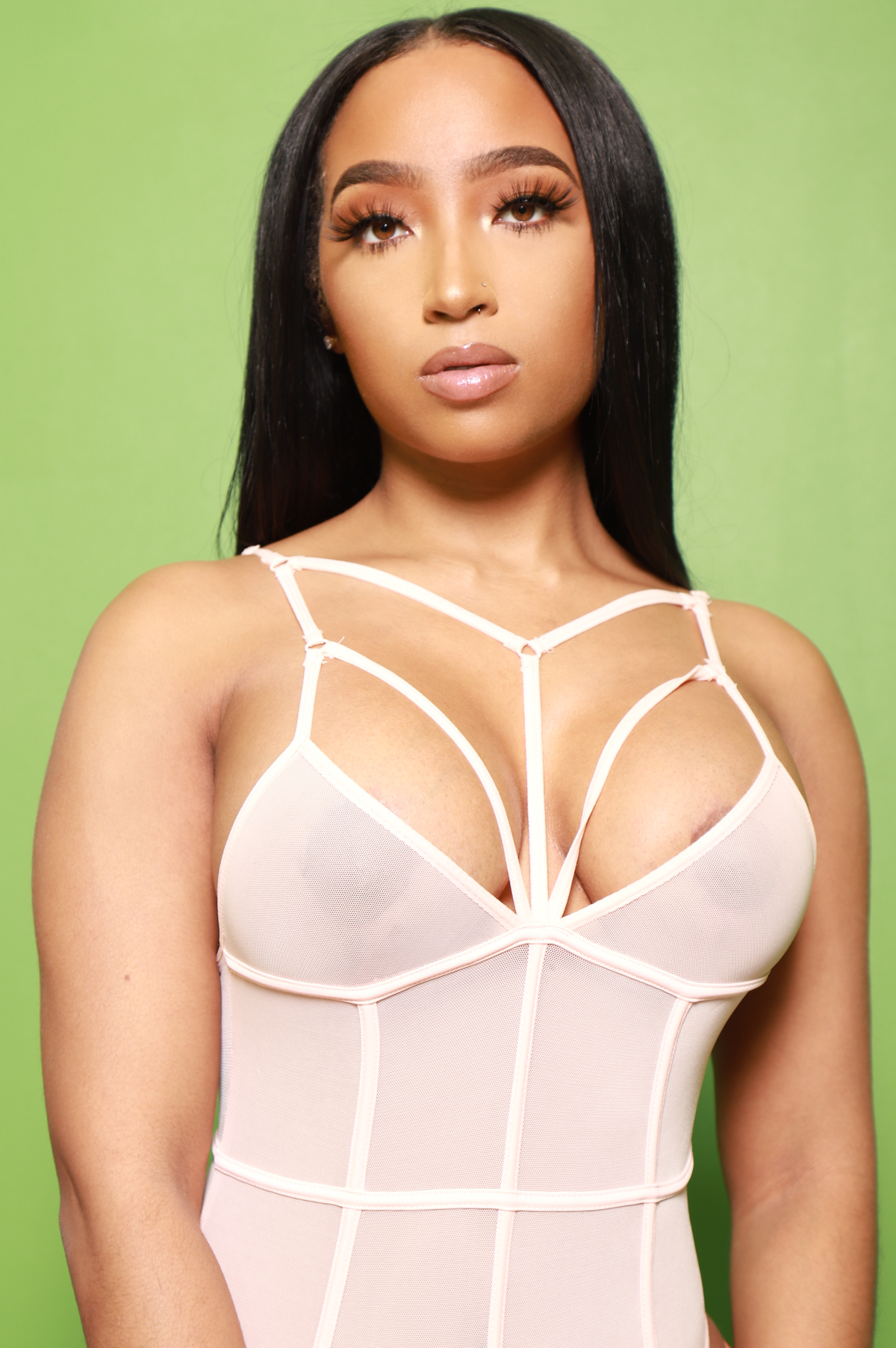 Blush Of Passion Mesh Bodysuit - Peach Nude - Swank A Posh