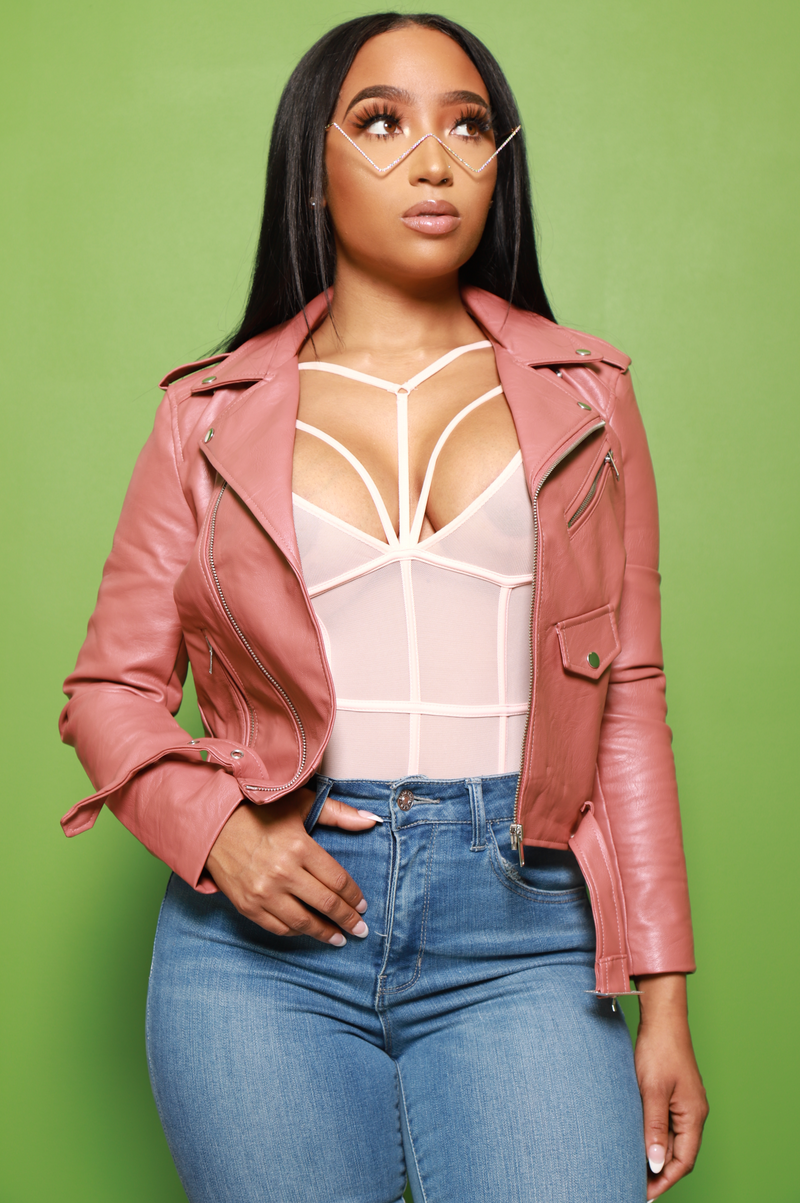 Doing Me Faux Leather Moto Jacket - Mauve