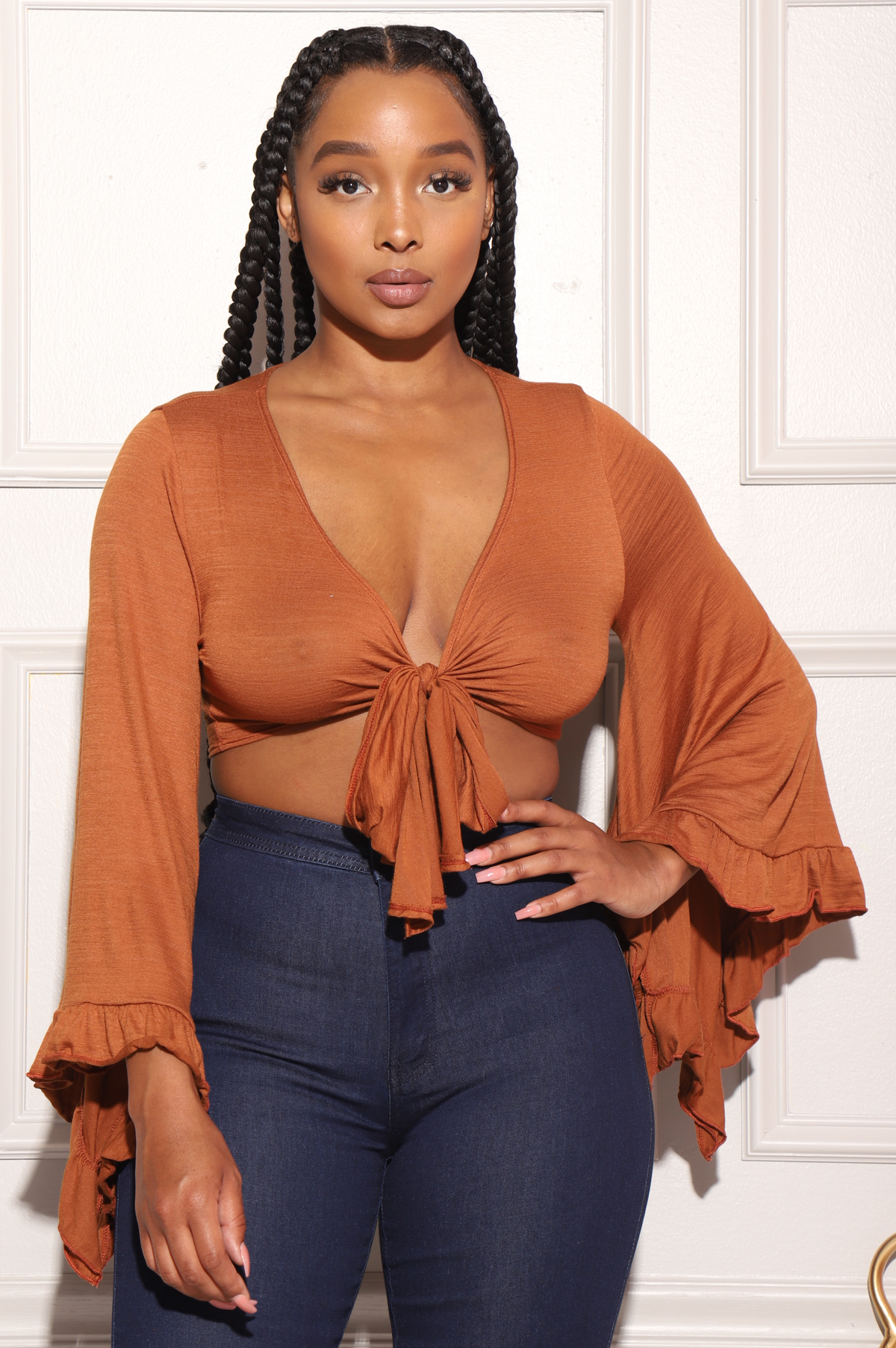 Izzy Ruffle Tie Crop Top - Copper - Swank A Posh