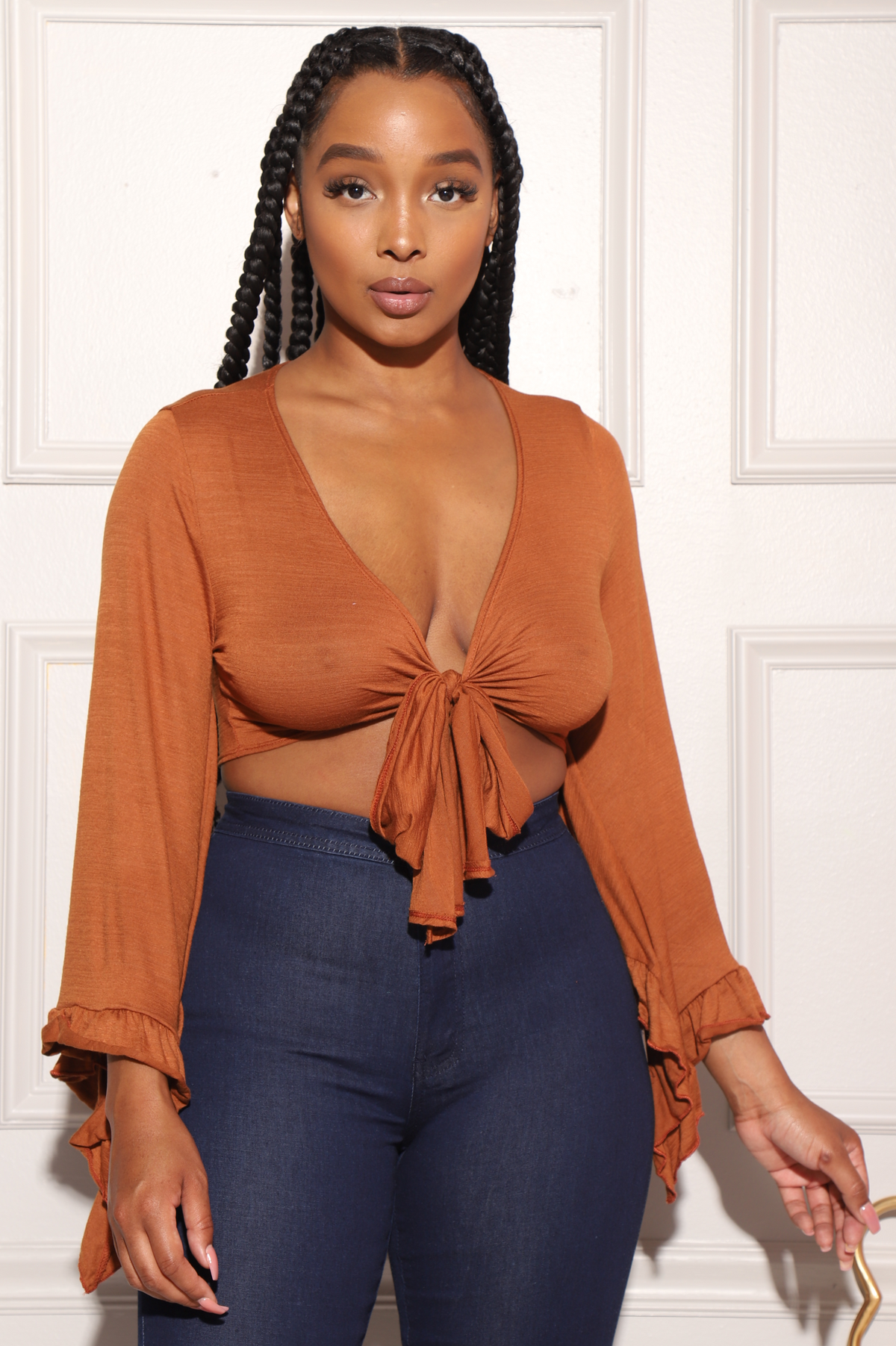 Izzy Ruffle Tie Crop Top - Copper - Swank A Posh