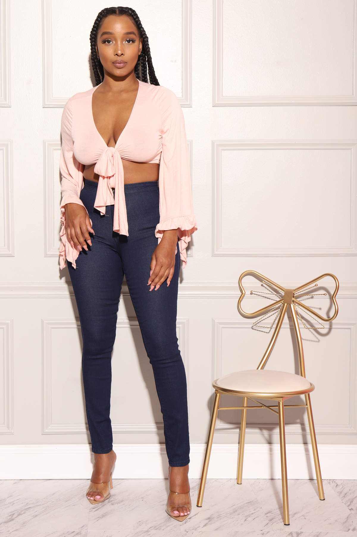 Izzy Ruffle Tie Crop Top - Blush - Swank A Posh