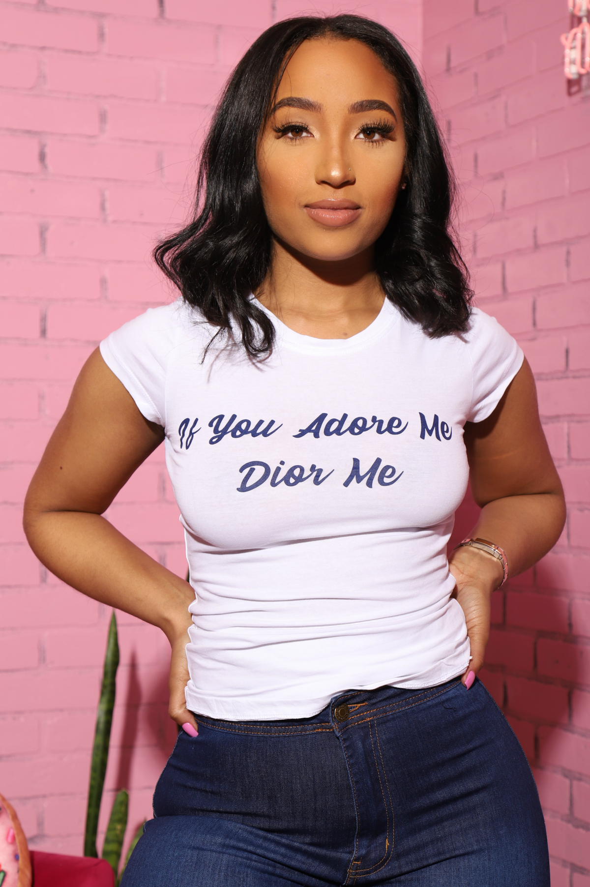 Adore Me Graphic T-Shirt - White/Blue - Swank A Posh