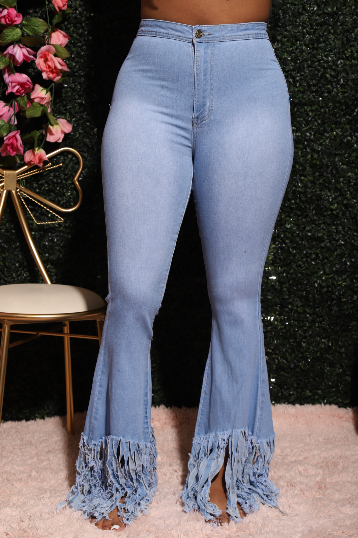 Rain Fringe High Waist Jeans - Light Wash - Swank A Posh