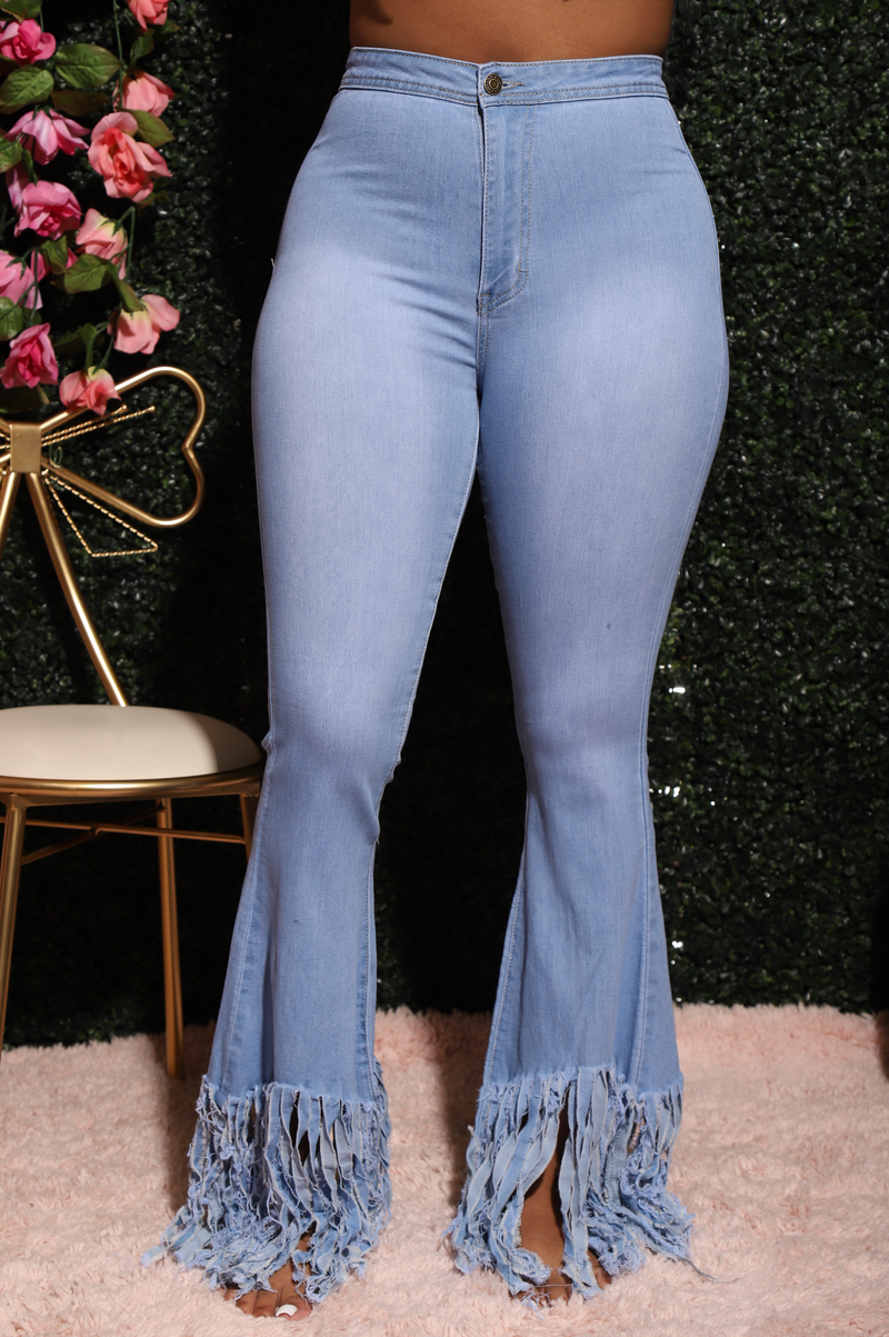 Rain Fringe High Waist Jeans - Light Wash