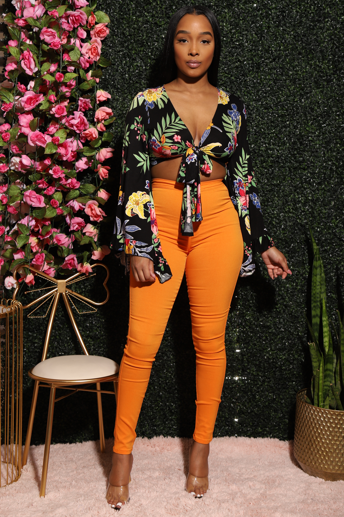 SuperGa High Waist Stretchy Jeans - Orange - Swank A Posh