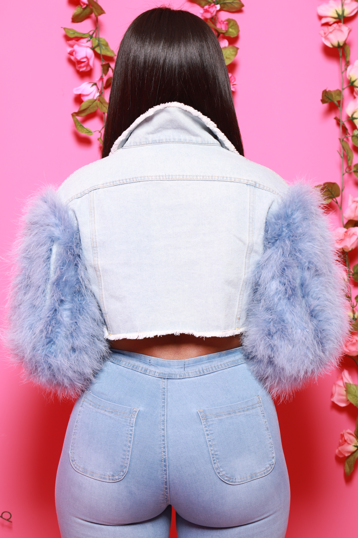 Dust It Off Faux Fur Sleeve Denim Jacket - Blue - Swank A Posh