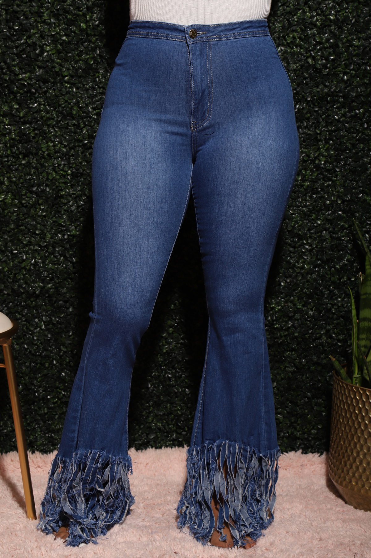 Rain Fringe High Waist Jeans - Mid Wash - Swank A Posh