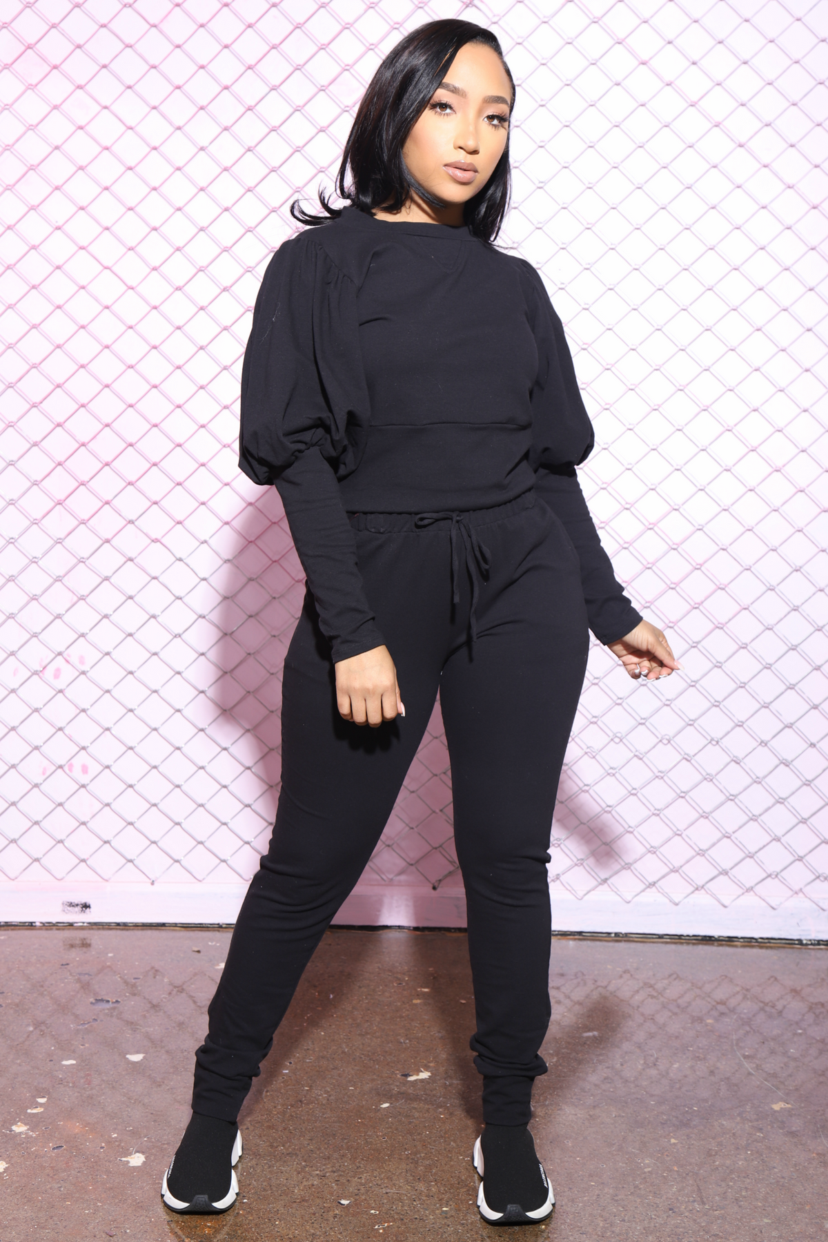 Diary Power Sleeve Jogger Set - Black - Swank A Posh