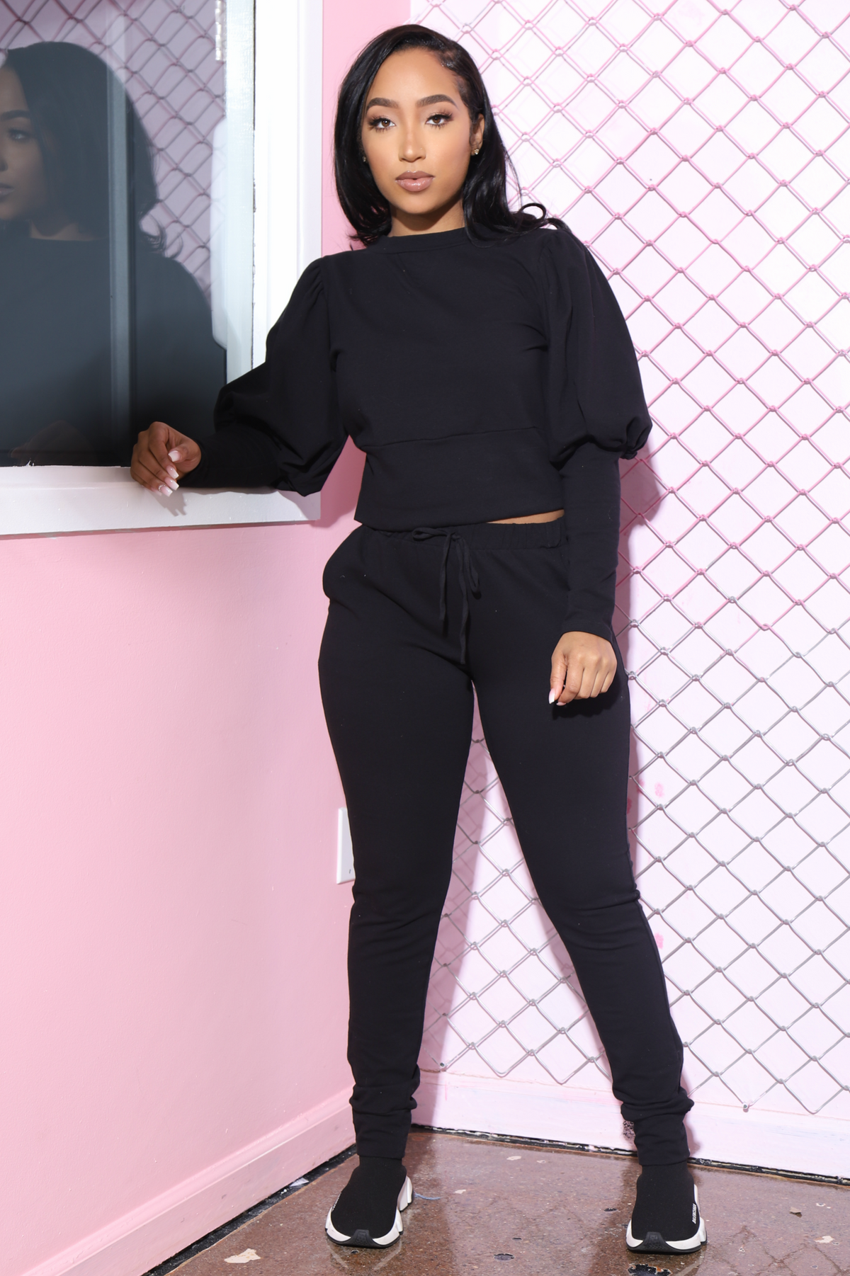 Diary Power Sleeve Jogger Set - Black - Swank A Posh