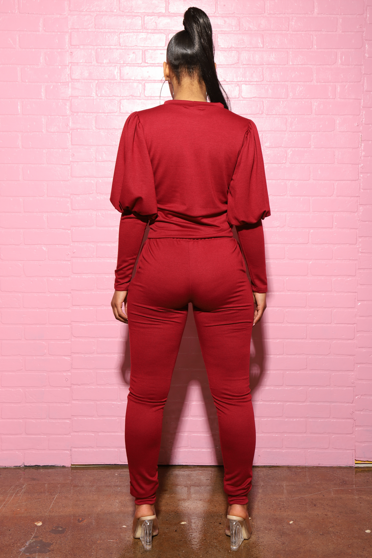 Diary Power Sleeve Jogger Set - Burgundy - Swank A Posh