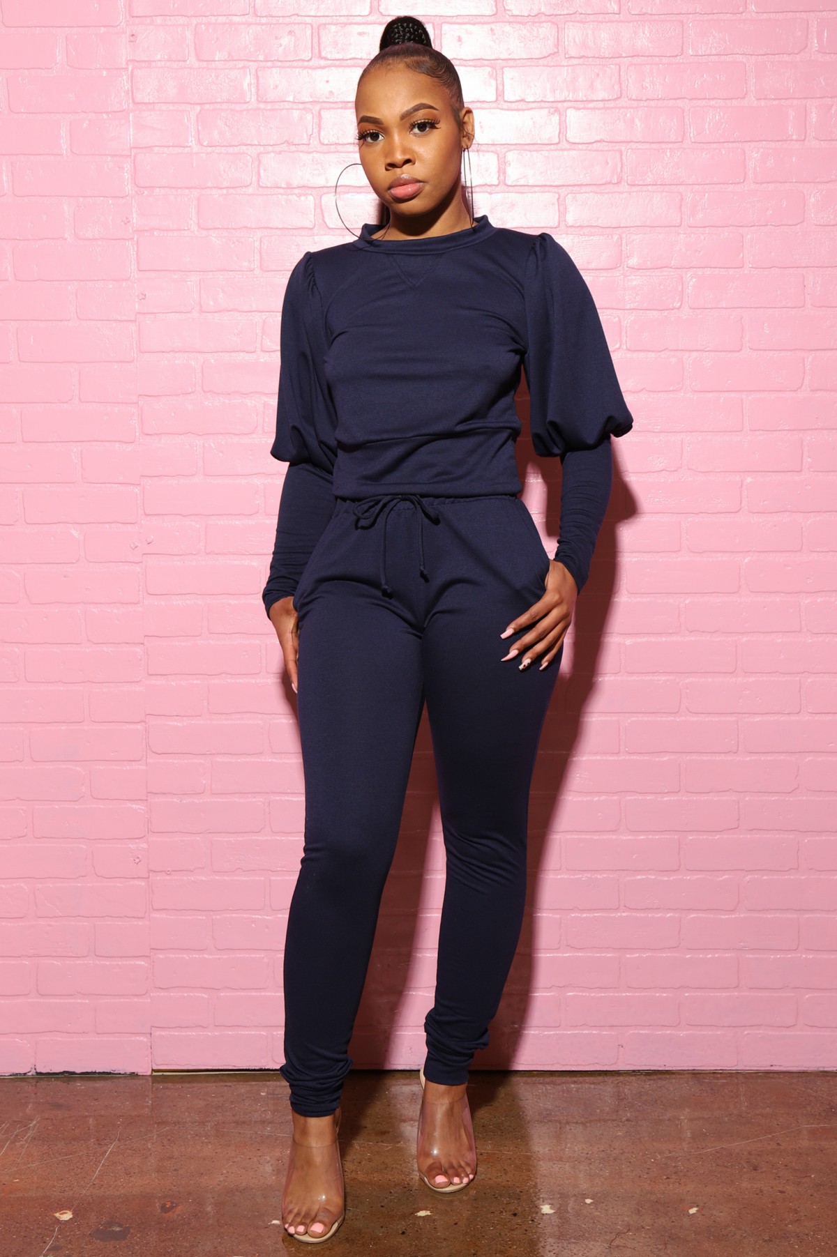 Diary Power Sleeve Jogger Set - Navy - Swank A Posh