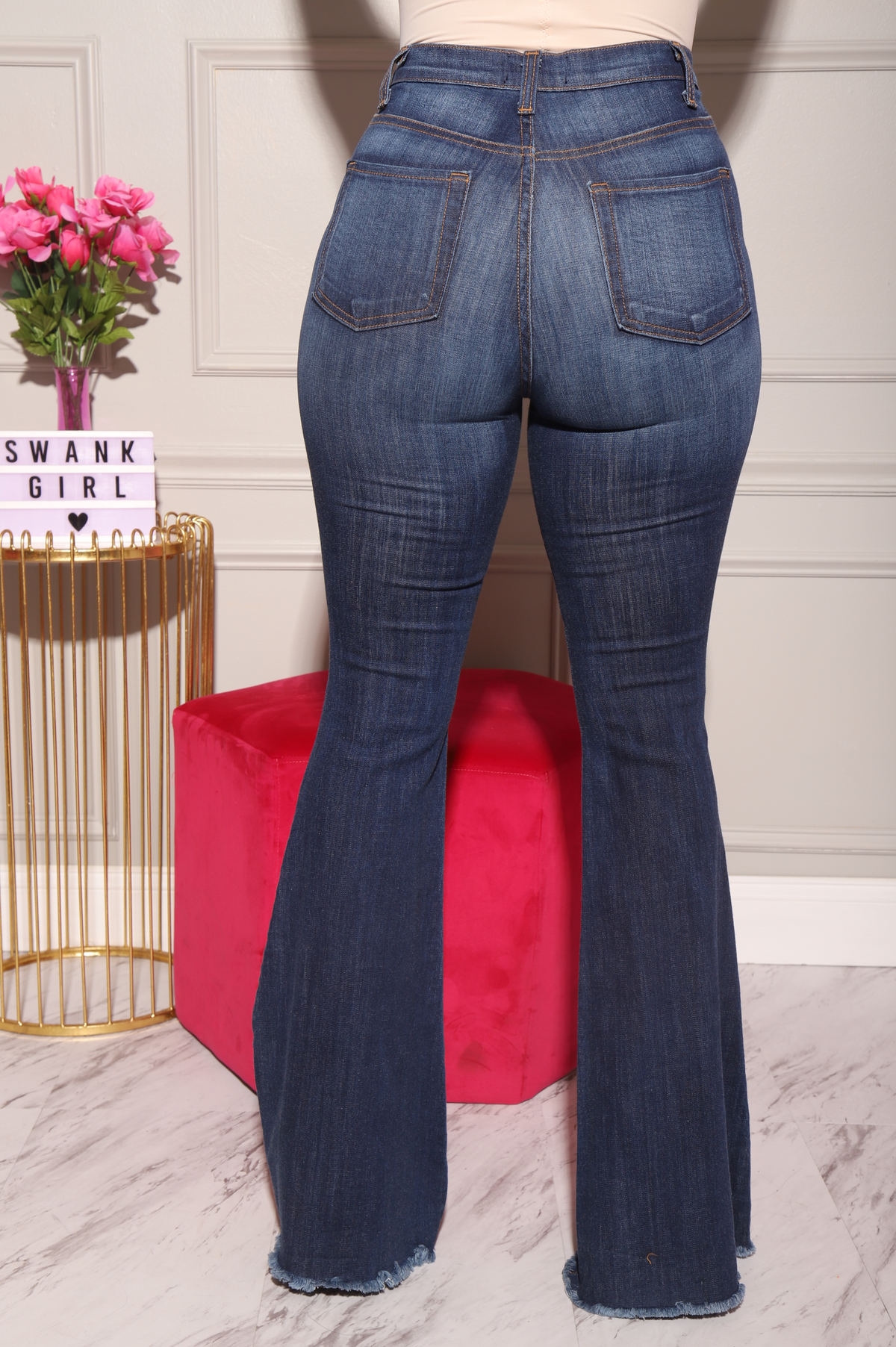 Bout Time Distressed Bell Bottom Jeans - Dark Wash - Swank A Posh