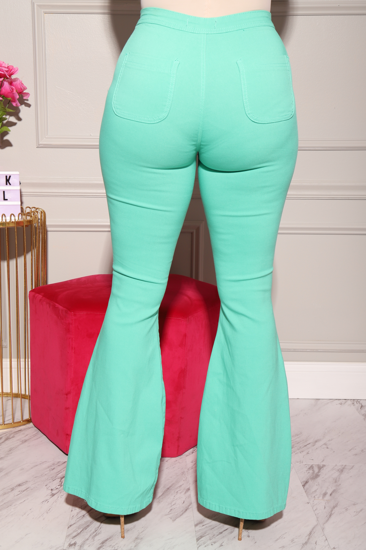 Major High Rise Flare Stretchy Jeans - Mint - Swank A Posh