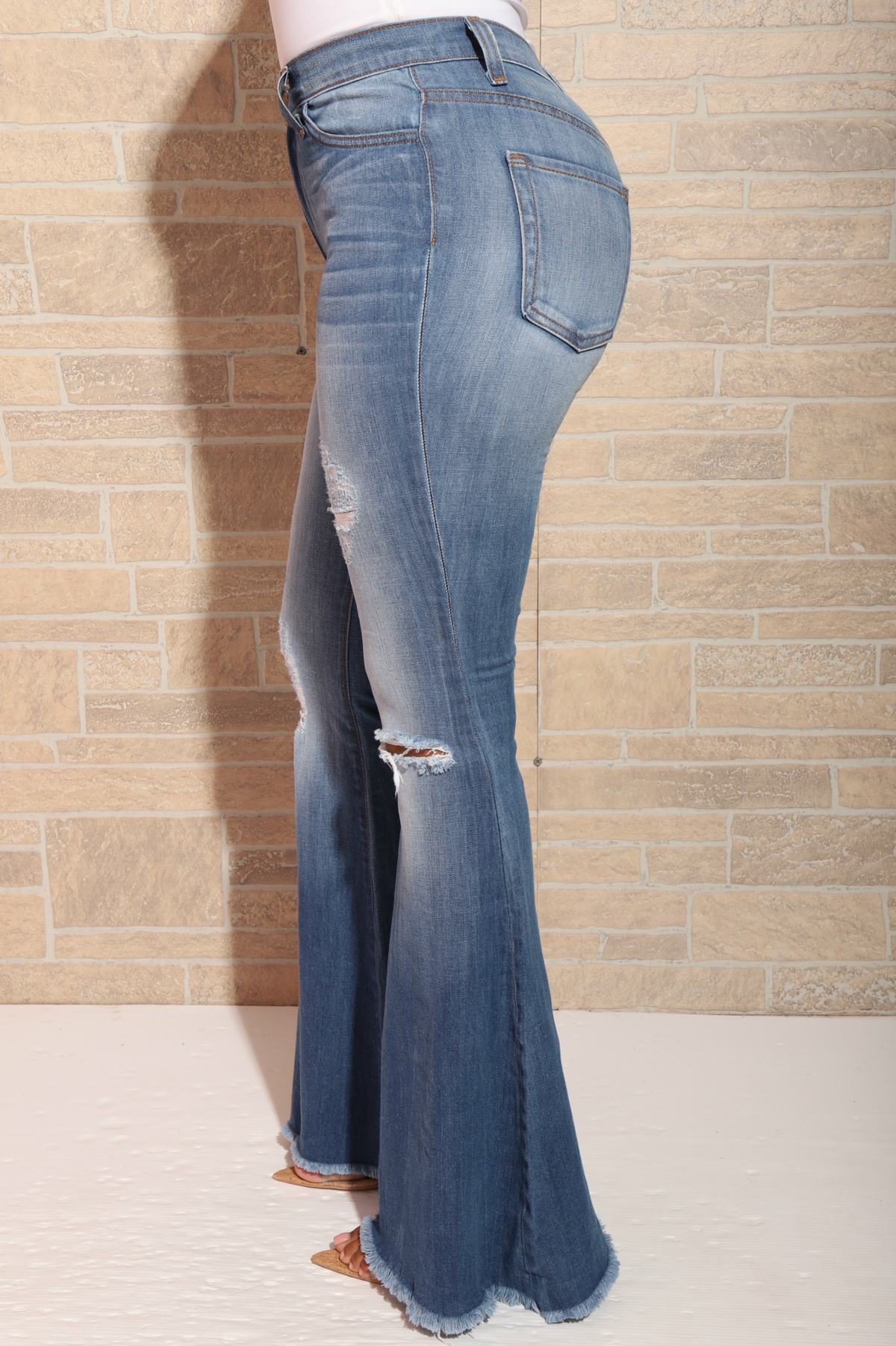 Bout Time Distressed Bell Bottom Jeans - Medium Wash - Swank A Posh