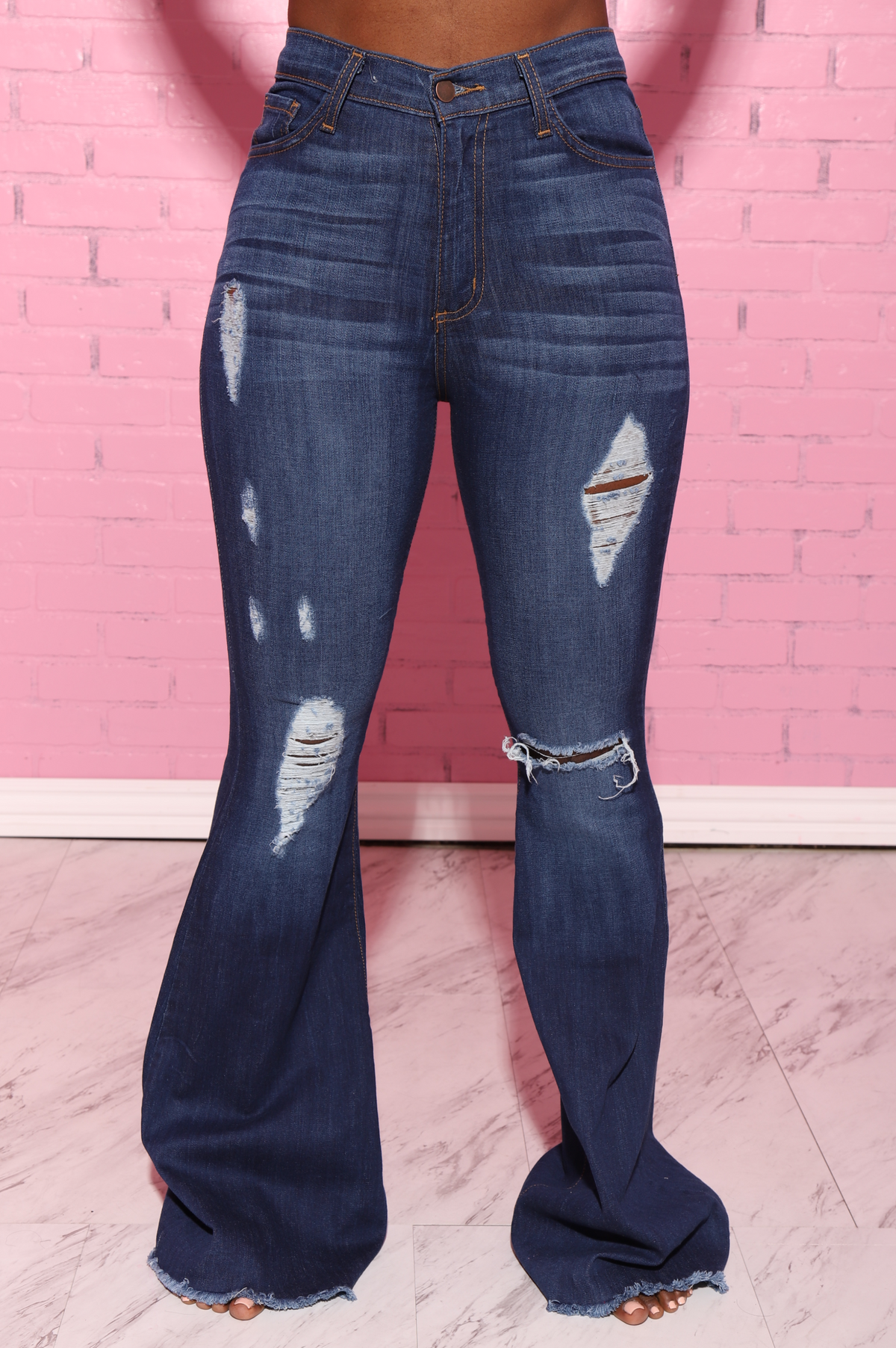 Bout Time Distressed Bell Bottom Jeans - Dark Wash - Swank A Posh