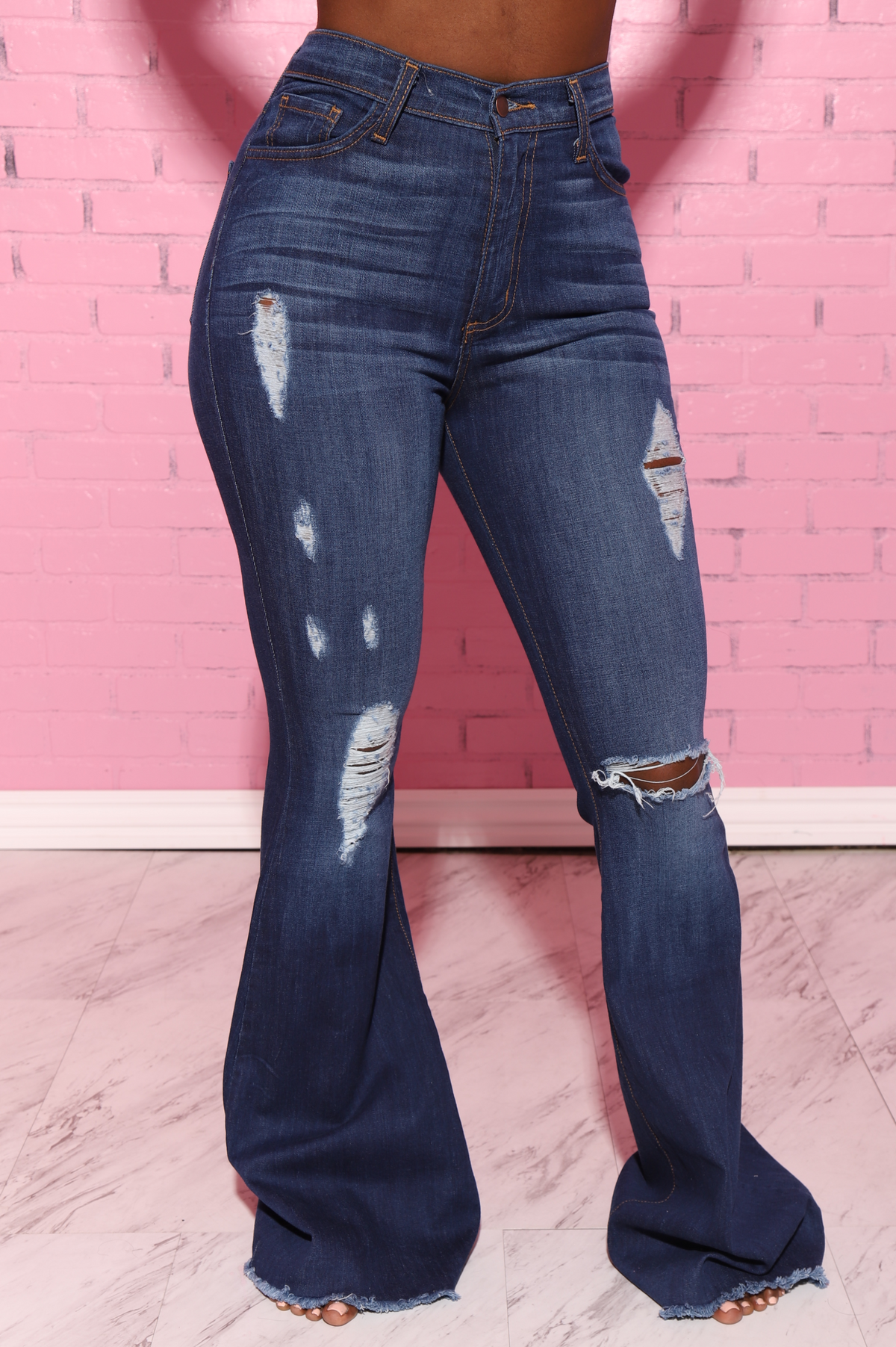 Bout Time Distressed Bell Bottom Jeans - Dark Wash - Swank A Posh