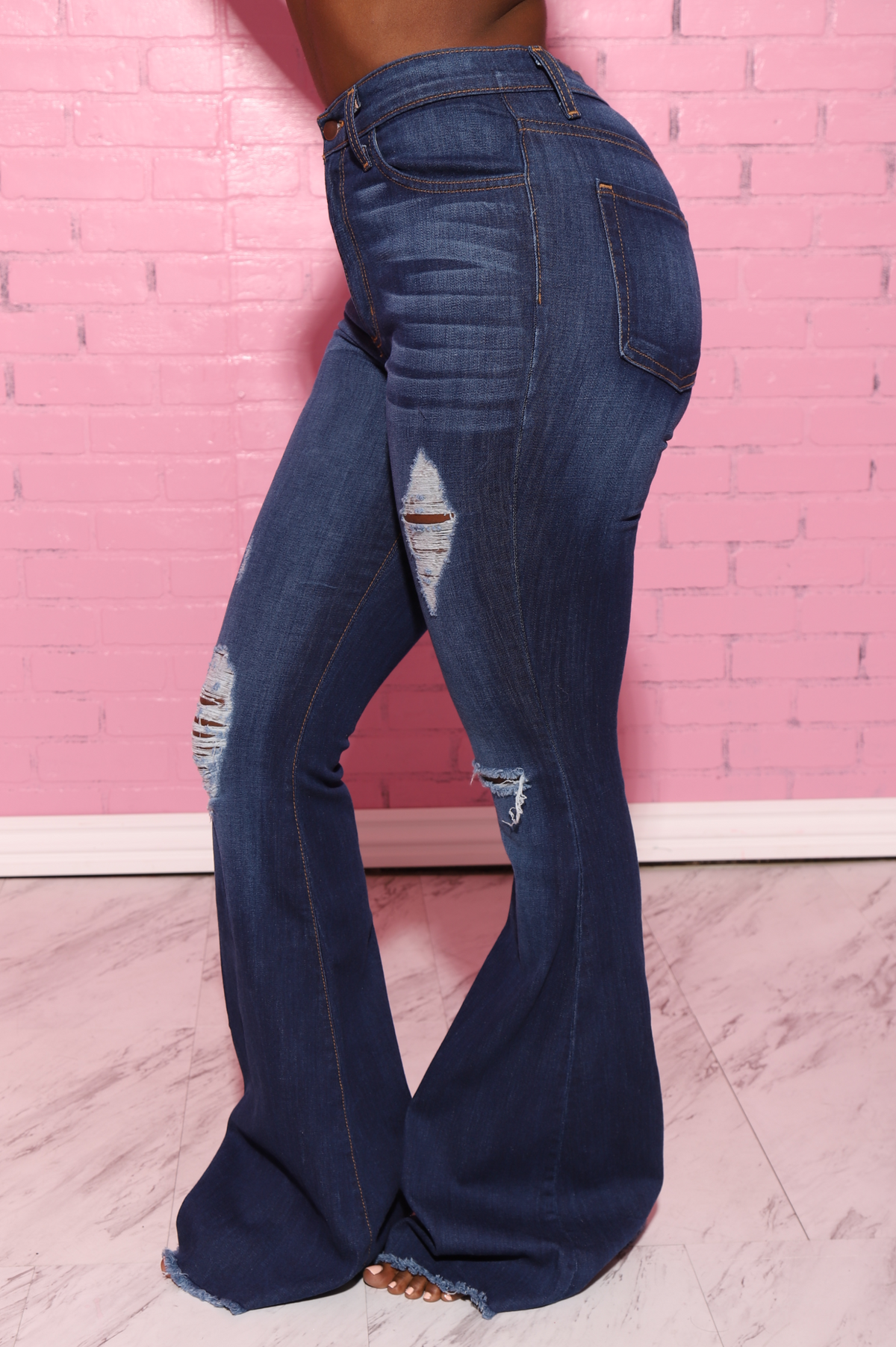 Bout Time Distressed Bell Bottom Jeans - Dark Wash - Swank A Posh
