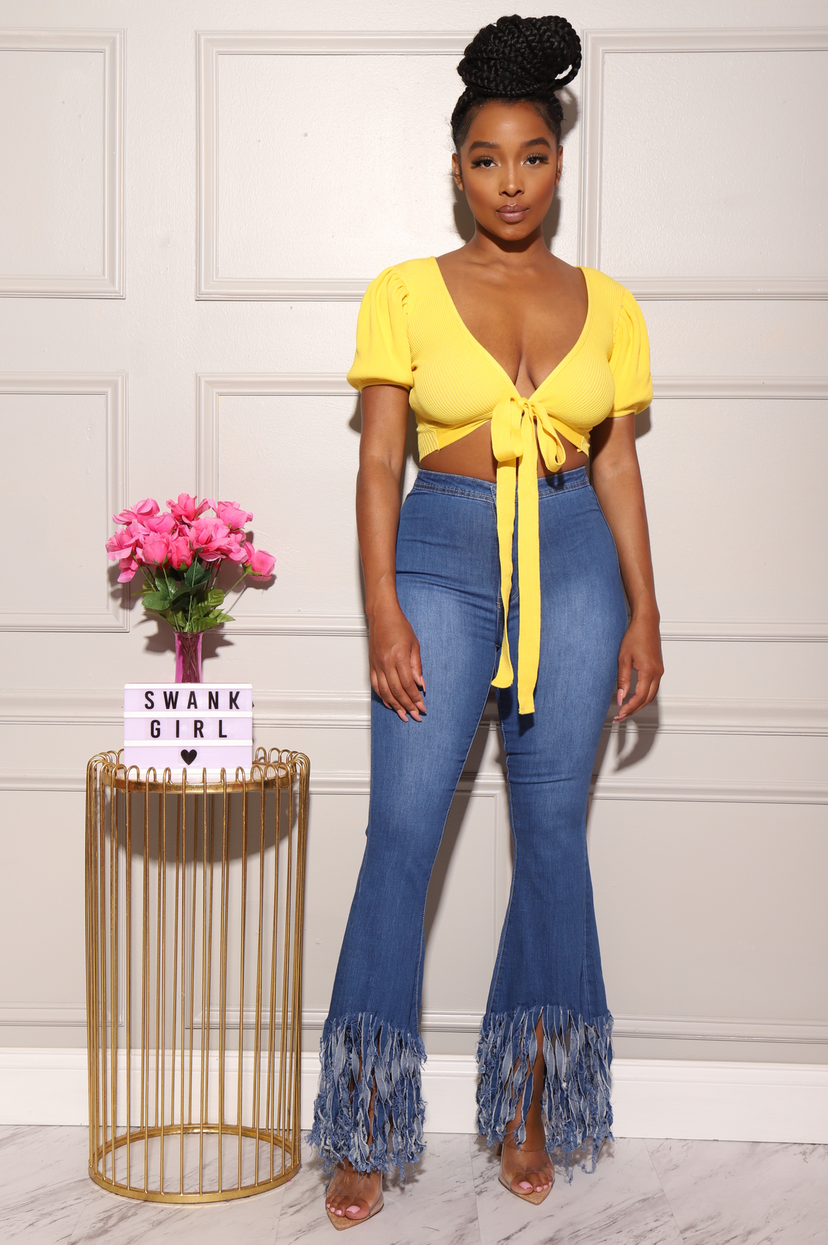 Rain Fringe High Waist Jeans - Mid Wash - Swank A Posh