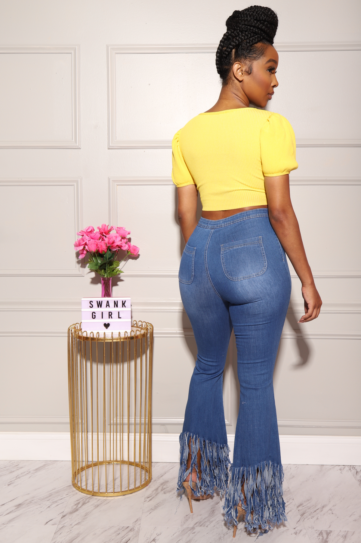 Rain Fringe High Waist Jeans - Mid Wash - Swank A Posh