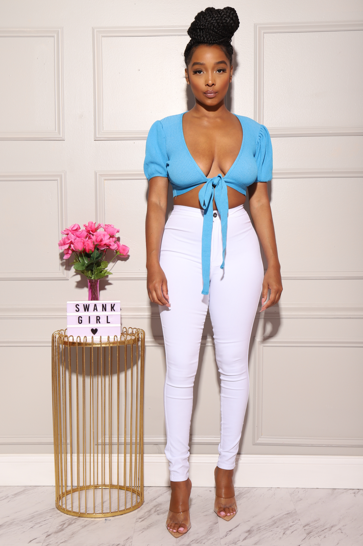 SuperGa High Waist Stretchy Jeans - White - Swank A Posh