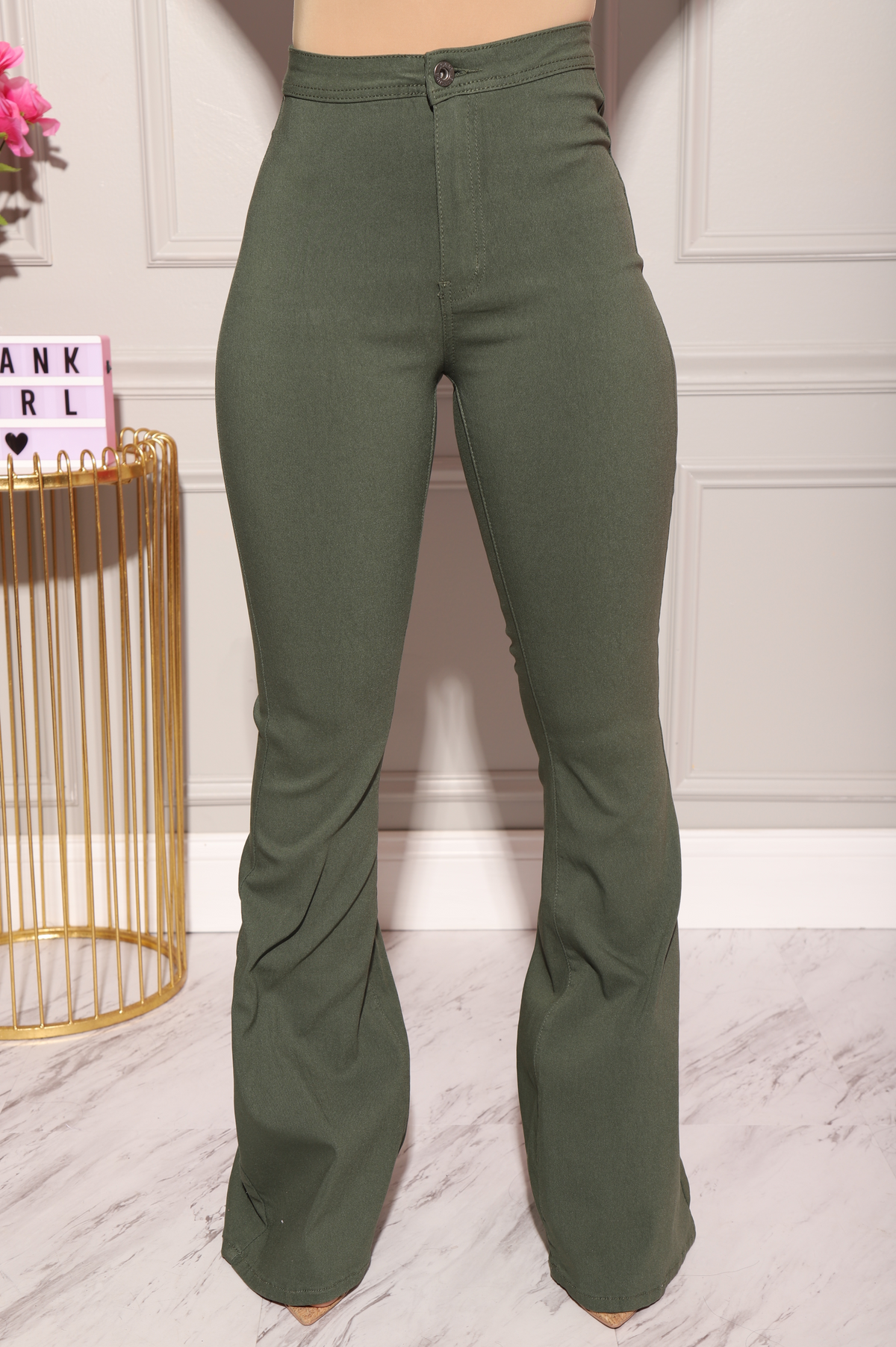 Major High Rise Flare Stretchy Jeans - Olive - Swank A Posh