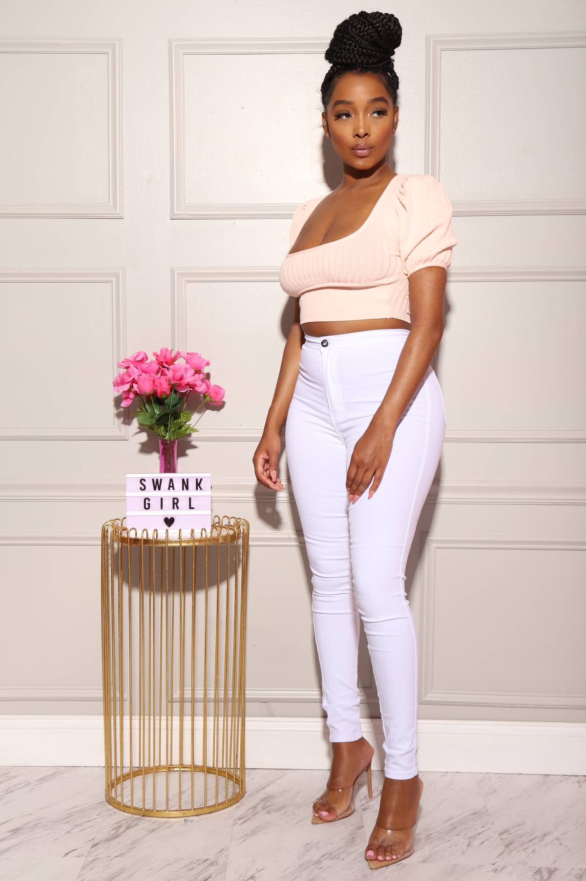 SuperGa High Waist Stretchy Jeans - White - Swank A Posh