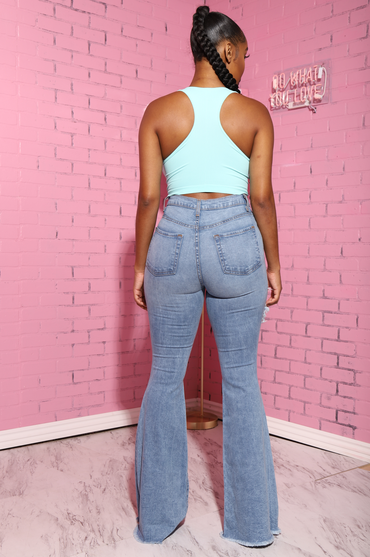 Siren High Rise Distressed Flare Jeans - Light Wash - Swank A Posh