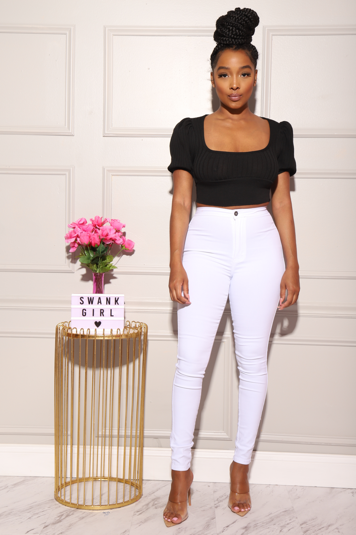 SuperGa High Waist Stretchy Jeans - White - Swank A Posh