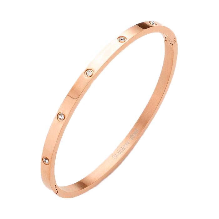 Hidden Treasure Rhinestone Bangle Bracelet - Rose Gold